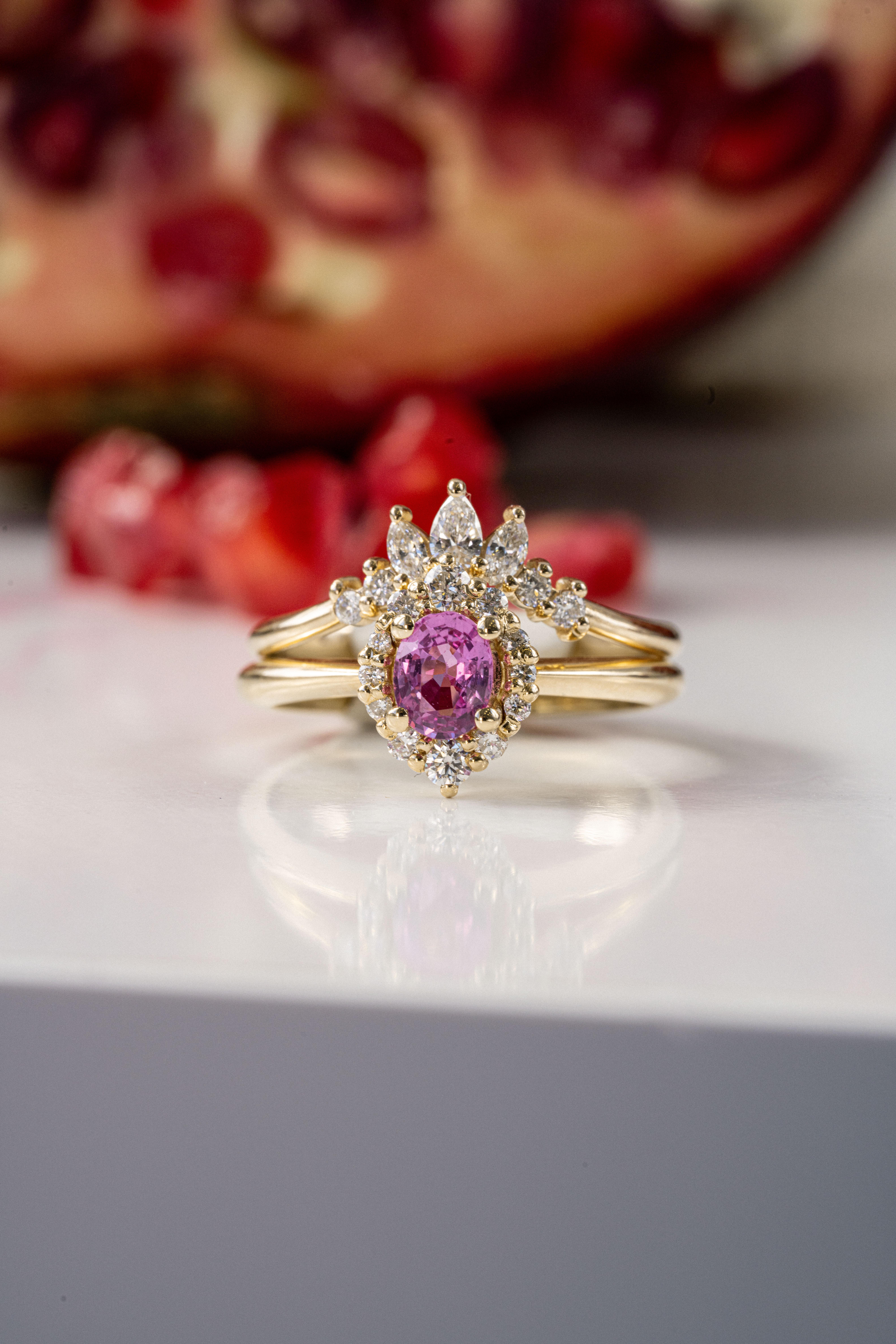 For Sale:  Pink Sapphire And Diamond Halo Ring 3