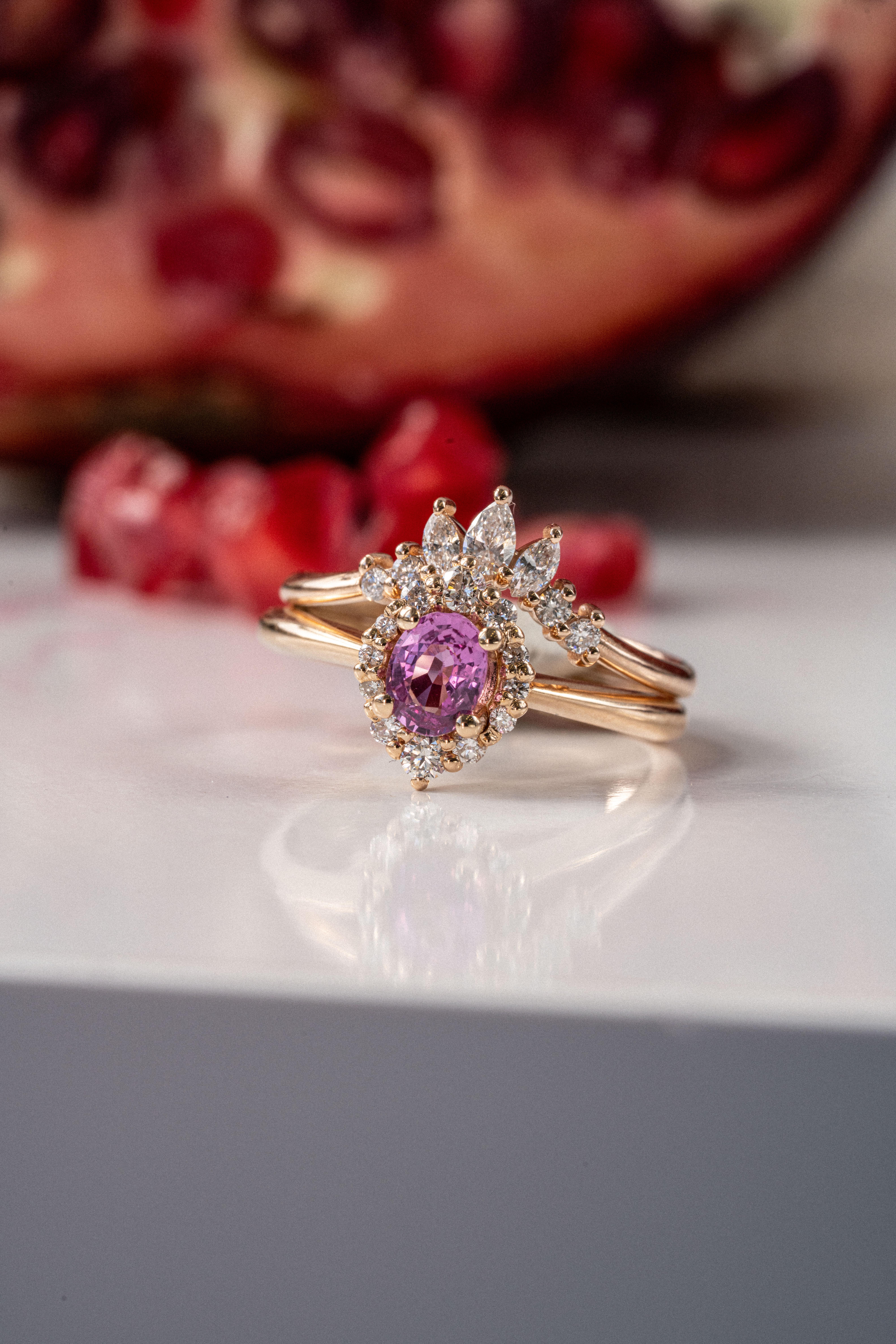 For Sale:  Pink Sapphire And Diamond Halo Ring 7