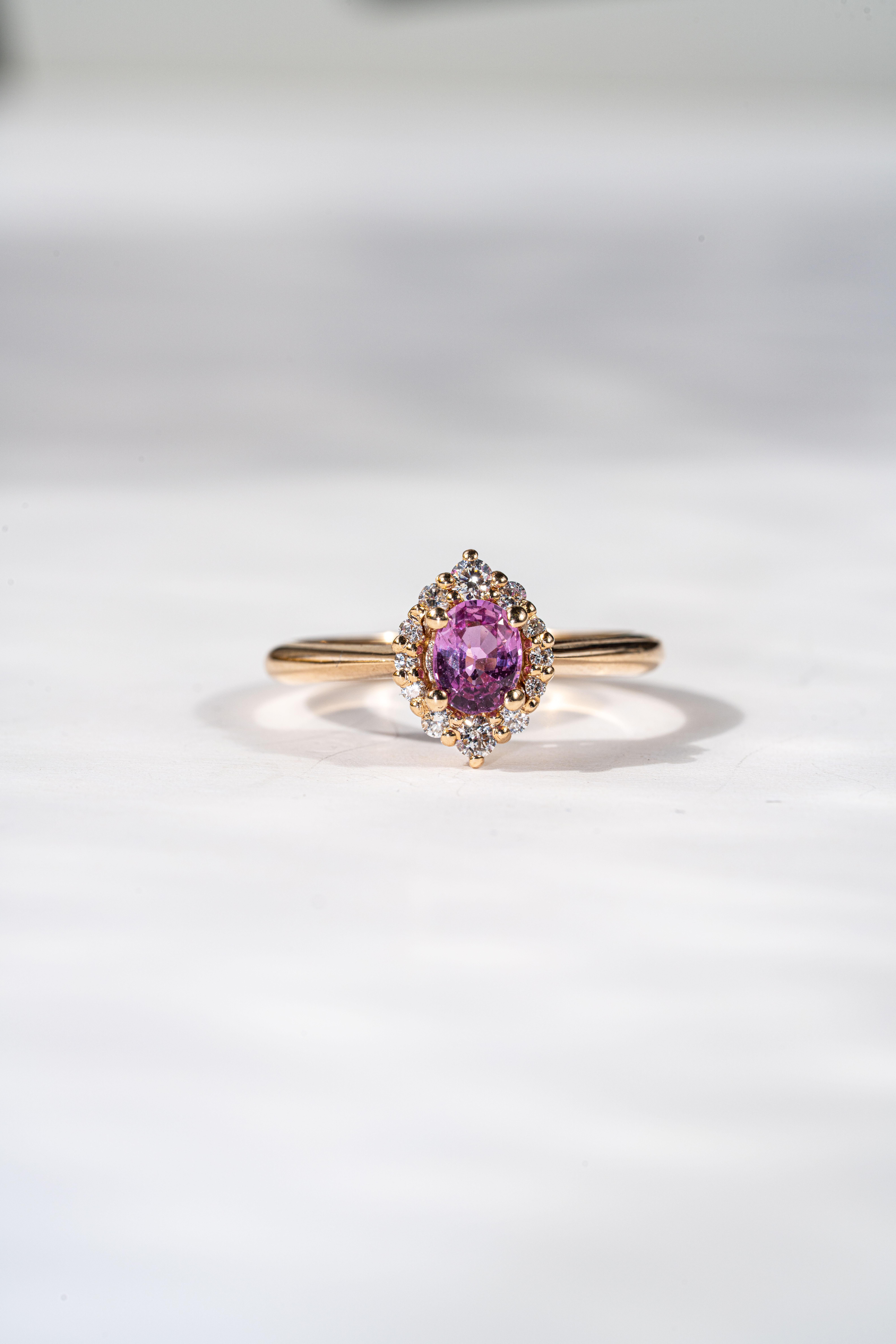 For Sale:  Pink Sapphire And Diamond Halo Ring 9