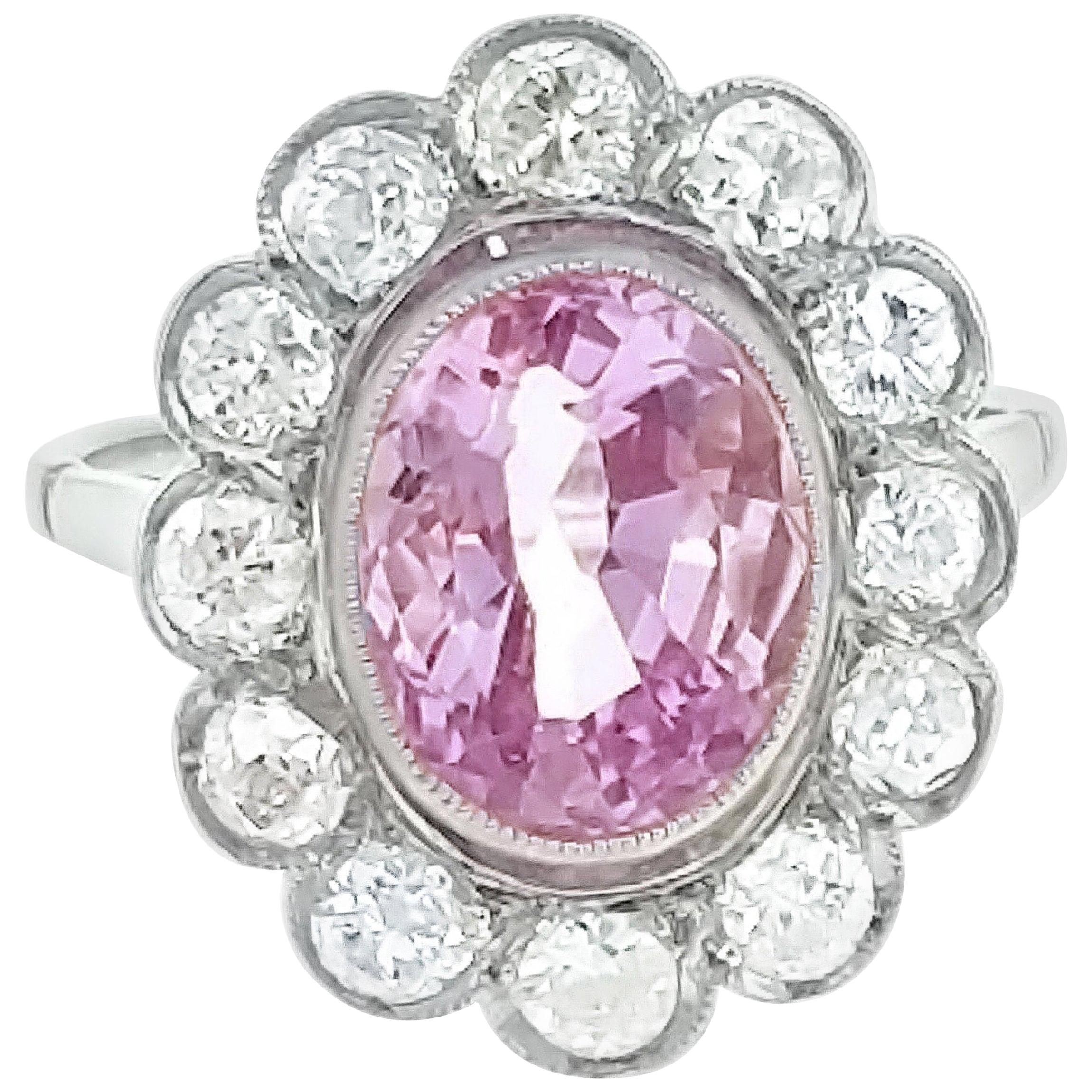 Pink Sapphire and Diamond Halo Ring