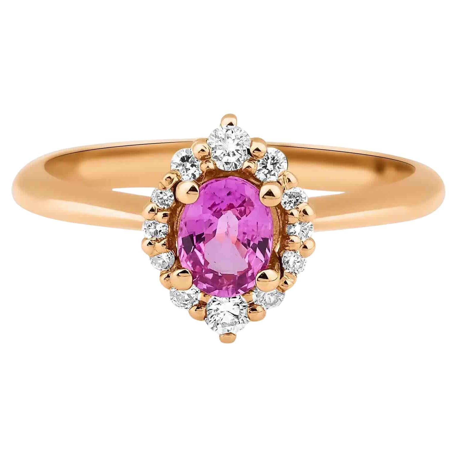 Pink Sapphire And Diamond Halo Ring