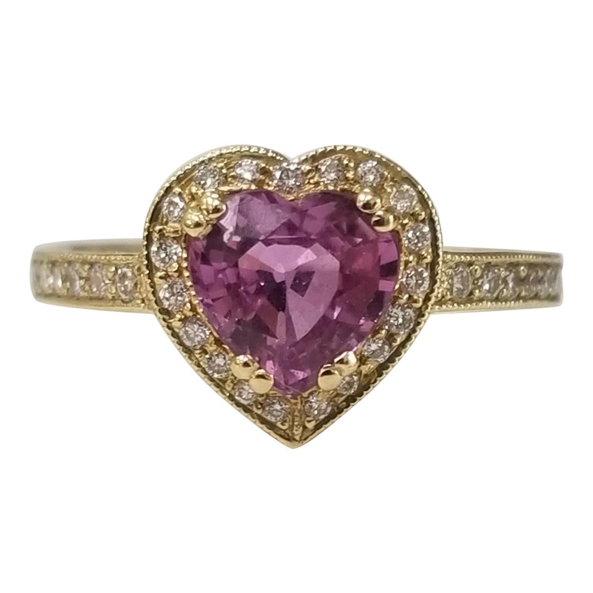 Pink Sapphire and Diamond Heart Ring