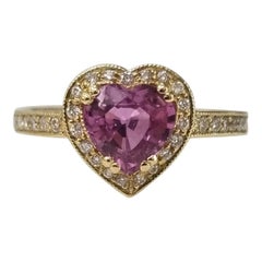 Pink Sapphire and Diamond Heart Ring