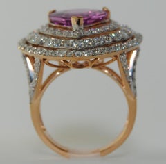 Pink Sapphire and Diamond Heart Shaped Ring in 18 Karat Rose Gold