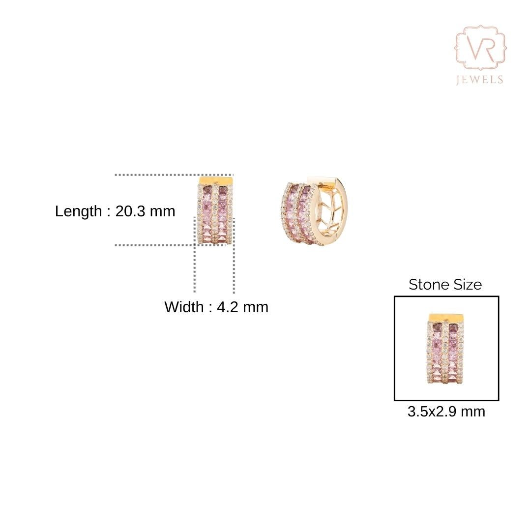 Créoles Huggie pour femmes en or jaune 18 carats, saphir rose et diamants en vente 2