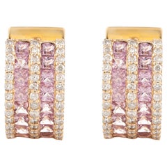 Huggie Hoop-Ohrring für Damen aus 18 Karat Gelbgold mit rosa Saphiren und Diamanten