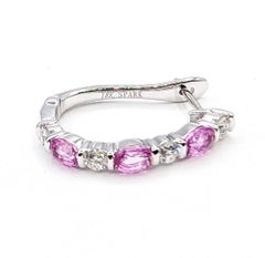Pink Sapphire and Diamond J-Hoop Earrings in 18k White Gold