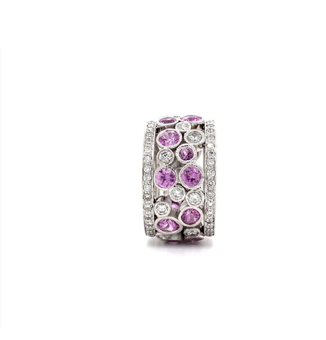 Modern Pink sapphire and diamond large fashion cocktail ring 18k white gold For Sale