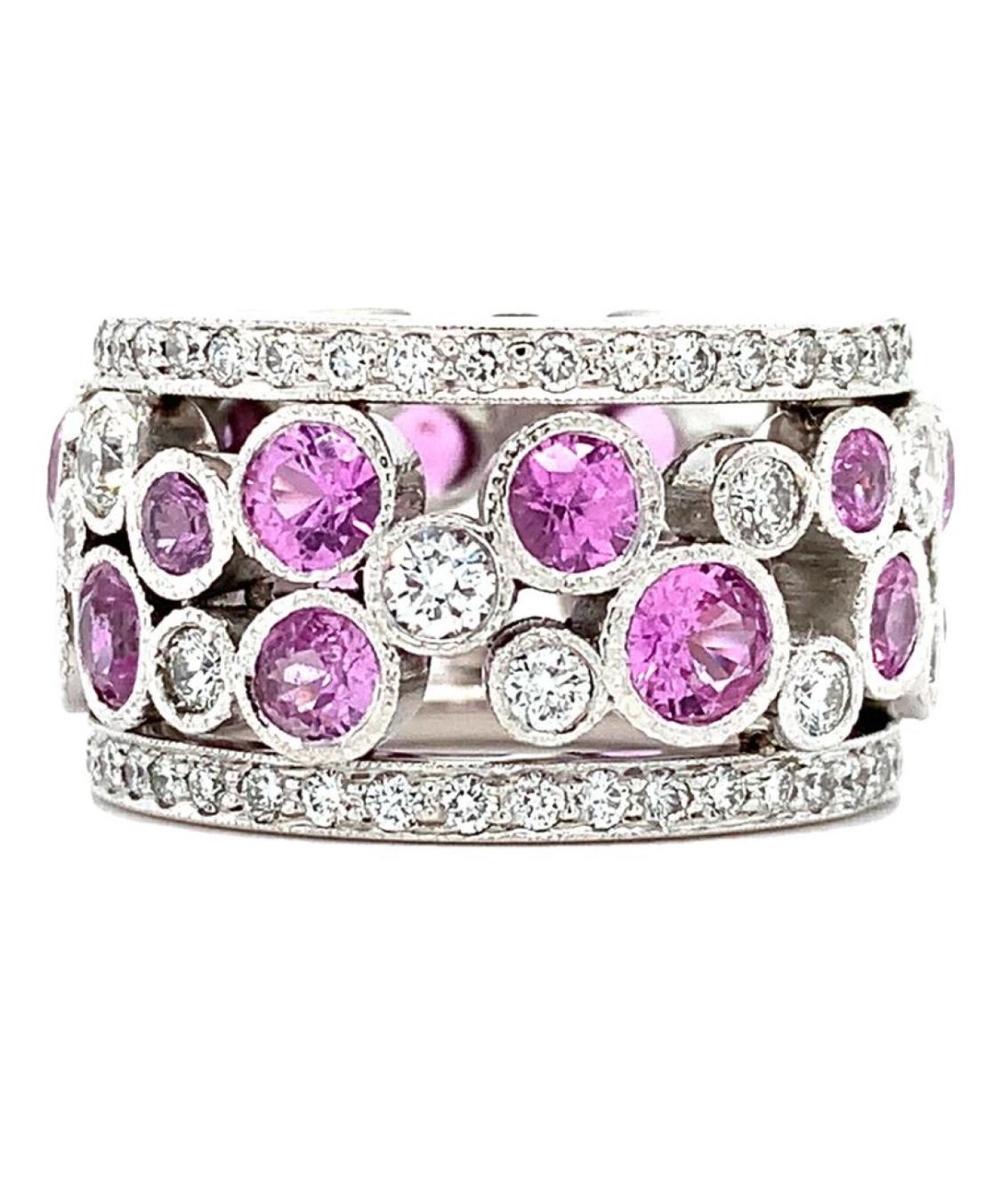 Pink sapphire and diamond large fashion cocktail ring 18k white gold In New Condition For Sale In London, GB