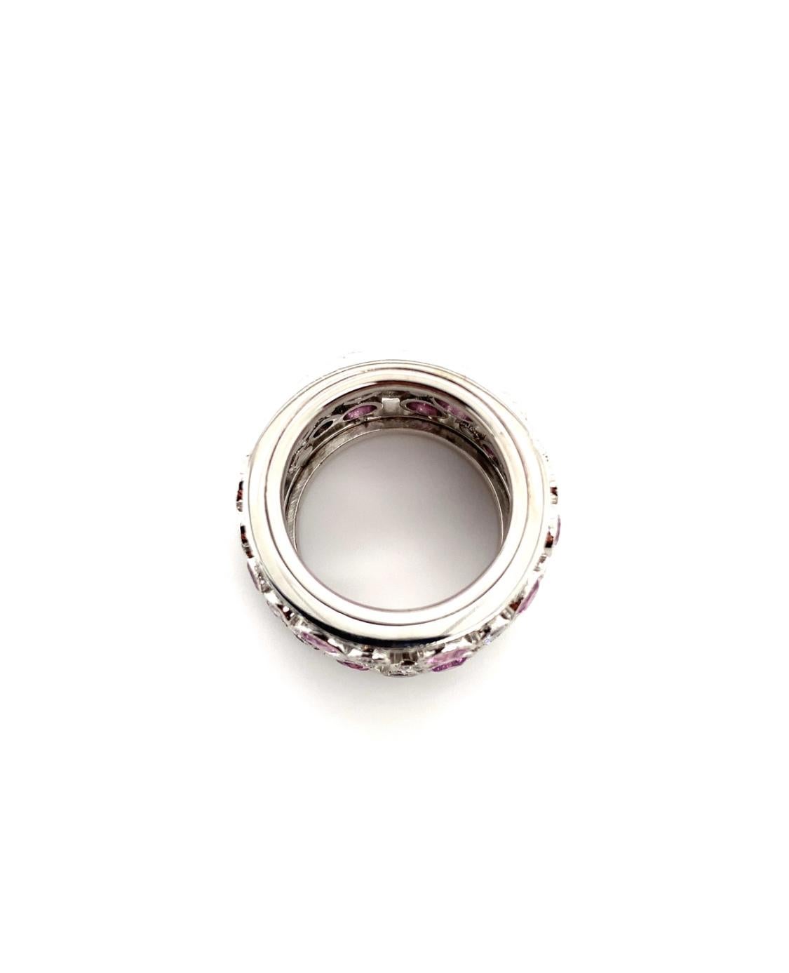 Women's Pink sapphire and diamond large fashion cocktail ring 18k white gold For Sale