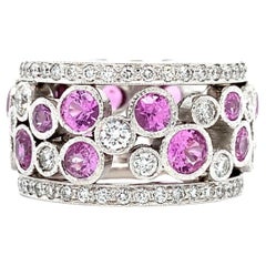 Pink sapphire and diamond large fashion cocktail ring 18k white gold