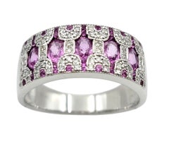 Pink Sapphire and Diamond Milgrain Band Ring in 14 Karat White Gold