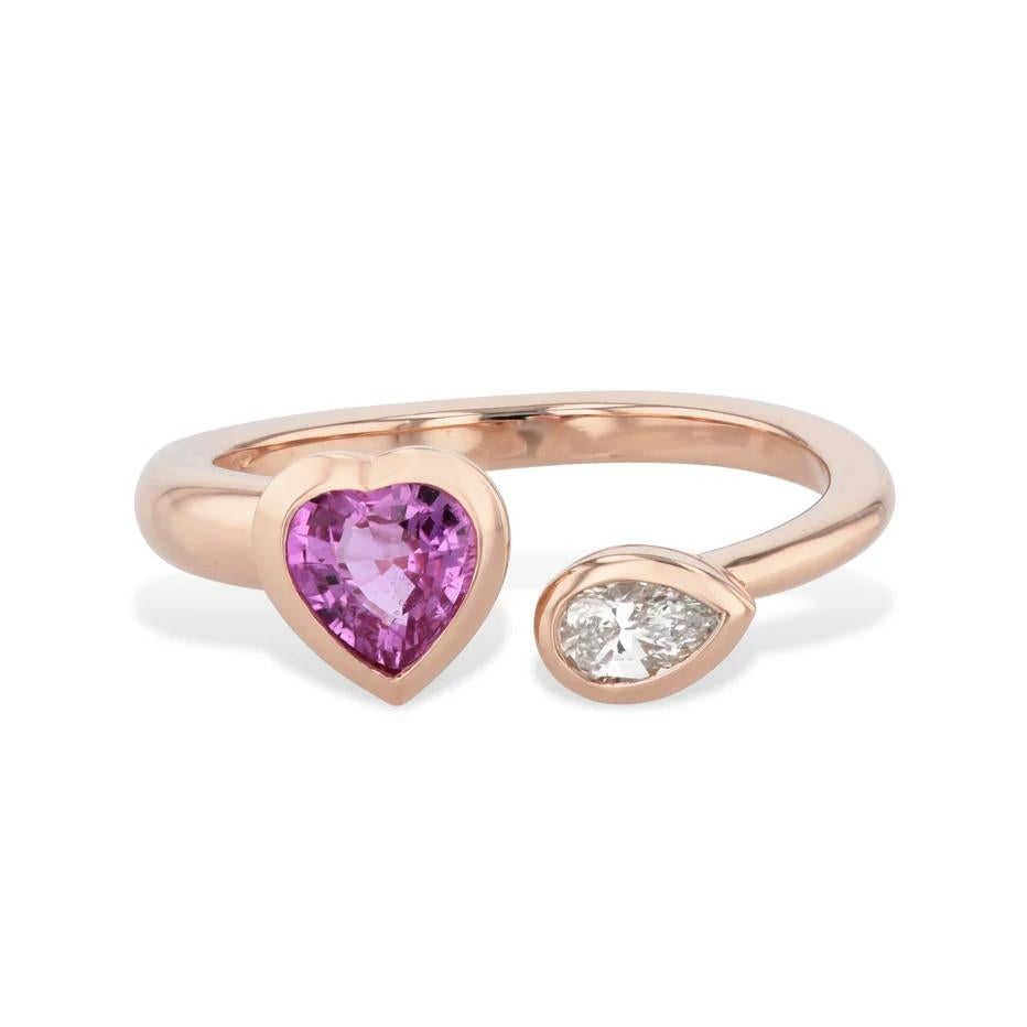 Taille cœur Bague Moi et Toi en saphir rose et diamant en vente