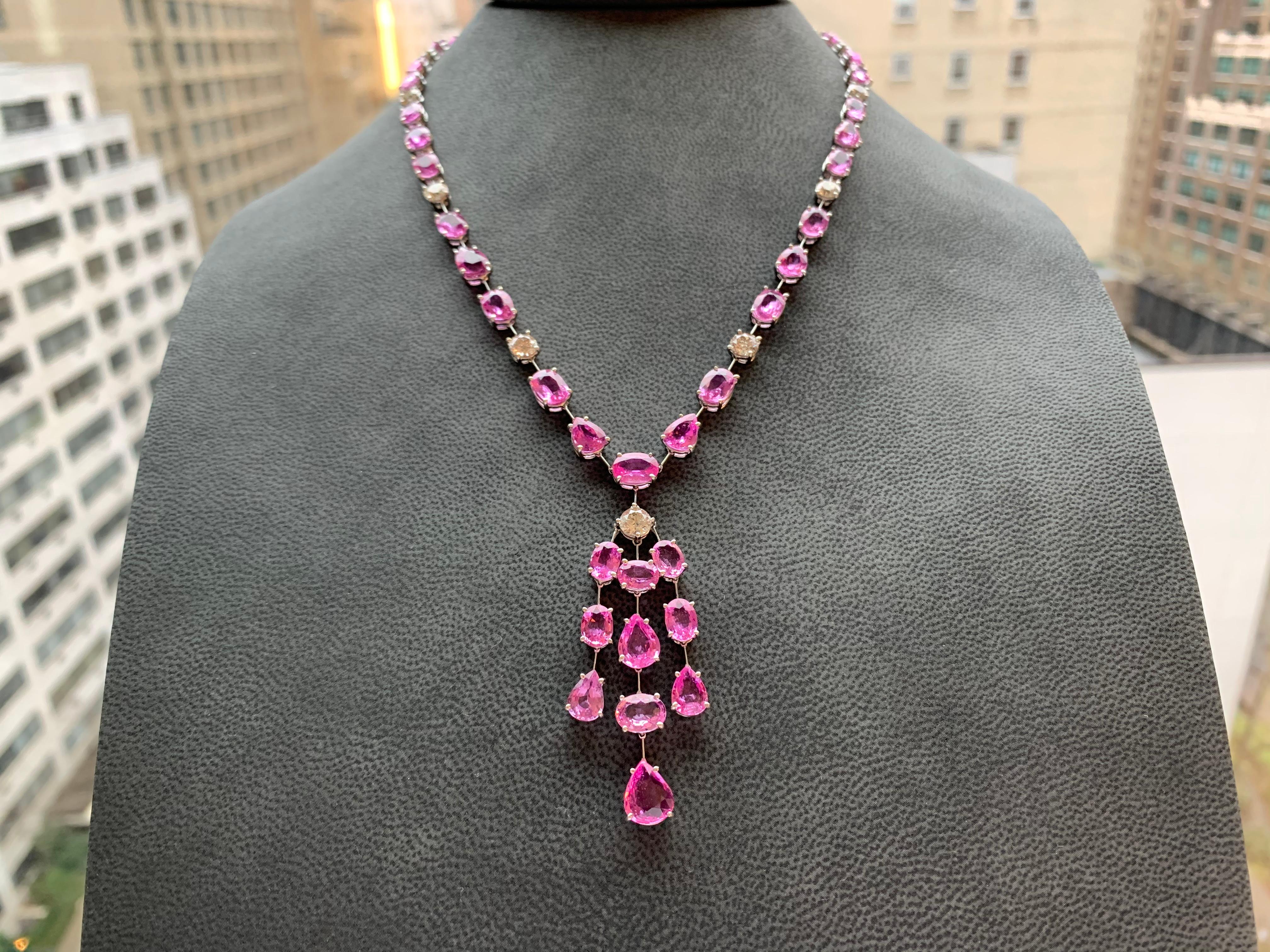 Pink Sapphire and Diamond Necklace In Excellent Condition In New York, NY