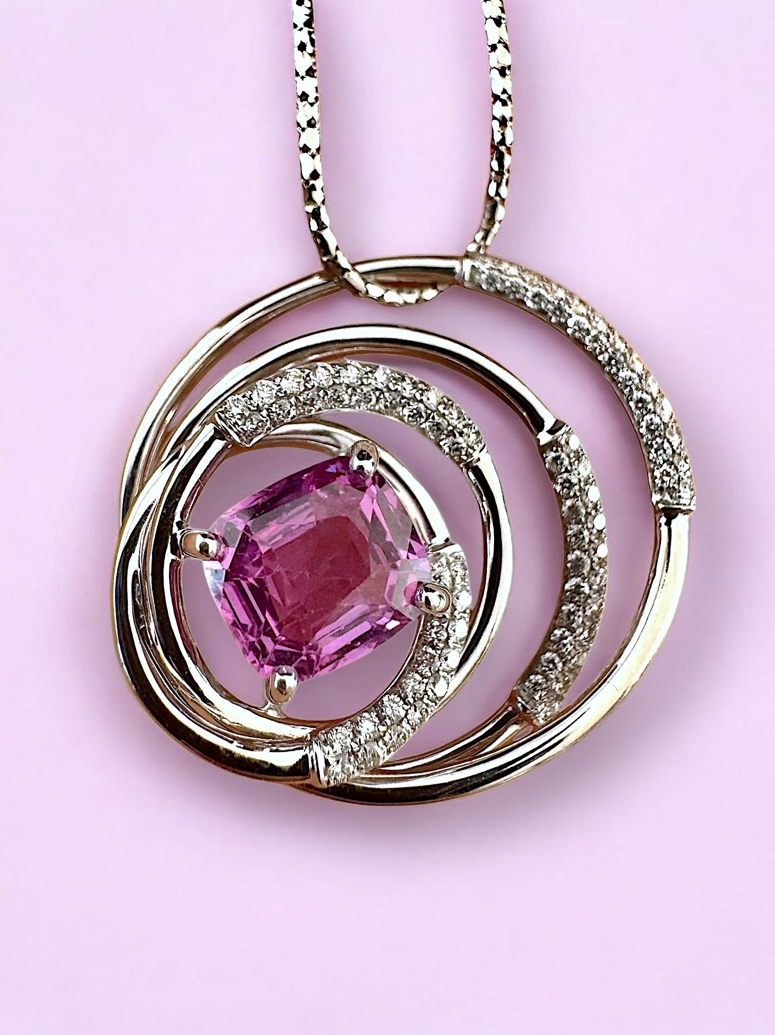 Ciondolo Orbita con Zaffiro Rosa e Diamante in vendita 5