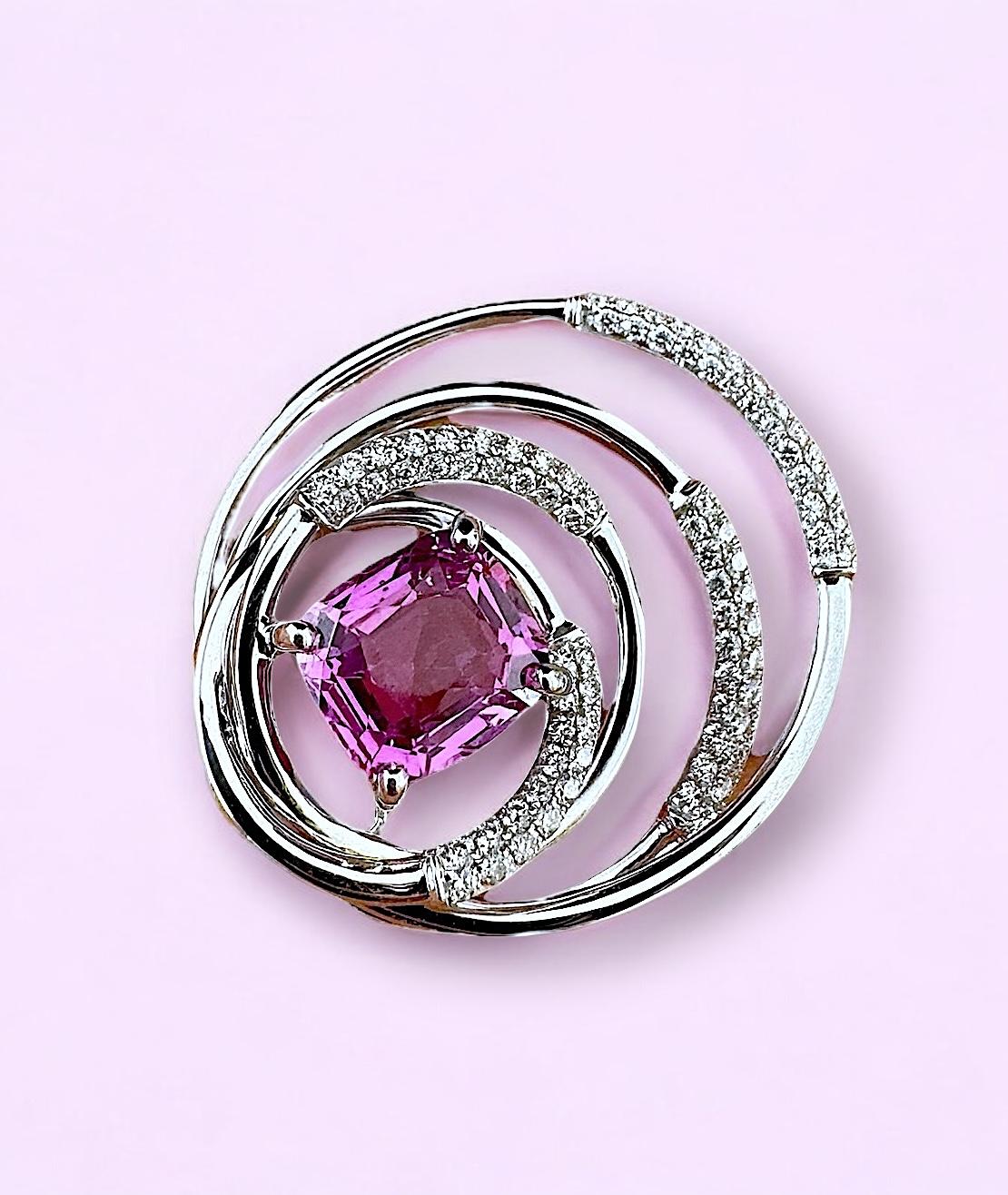 Ciondolo Orbita con Zaffiro Rosa e Diamante in vendita 2