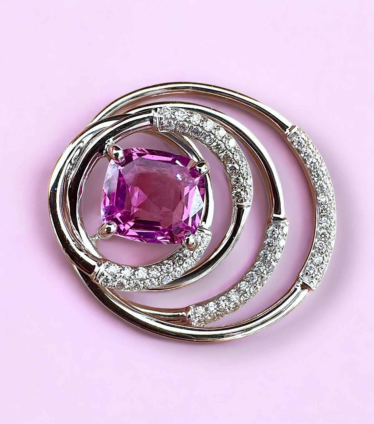 Ciondolo Orbita con Zaffiro Rosa e Diamante in vendita 4