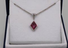 Pink Sapphire and Diamond Pendant 18 Karat White Gold