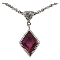 Pink Sapphire and Diamond Pendant 18 Karat White Gold