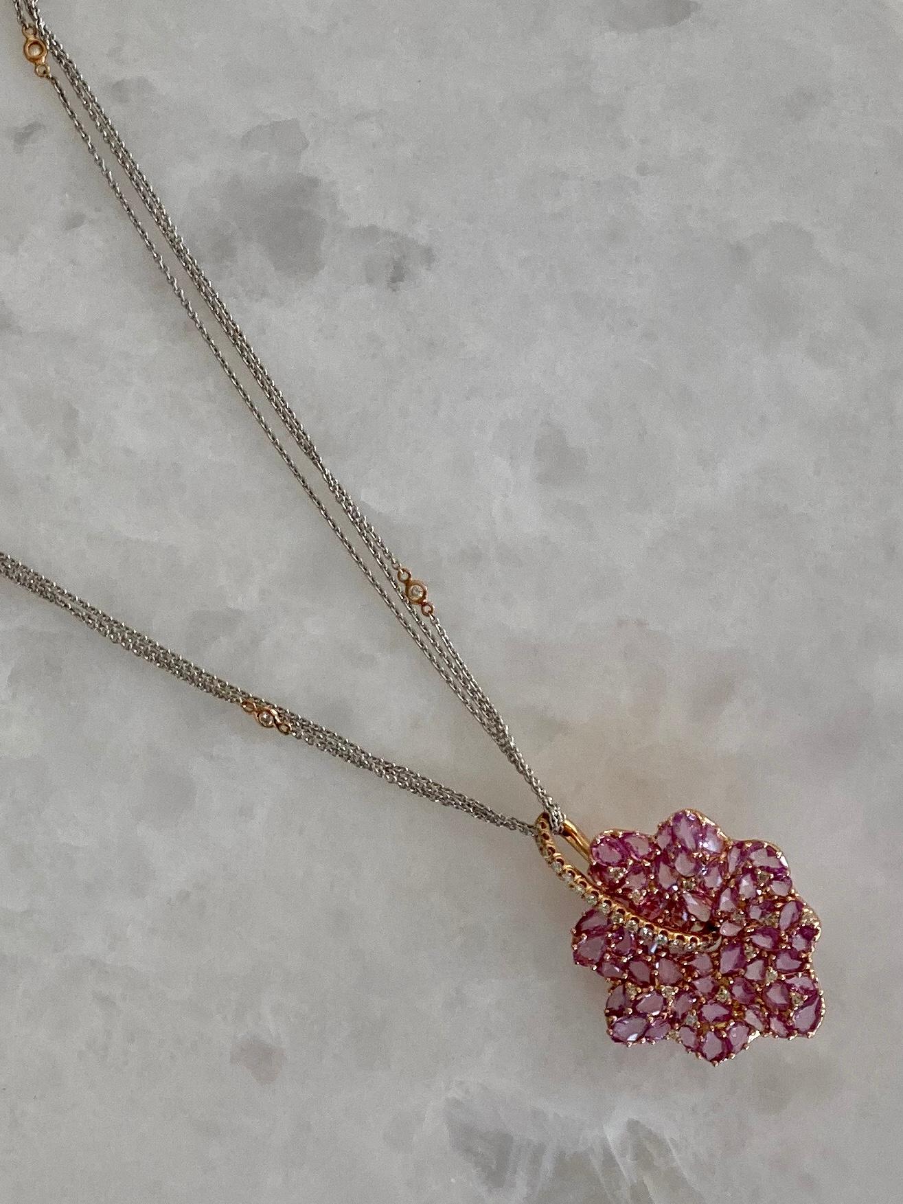 Pink Sapphire and Diamond Pendant Necklace In New Condition For Sale In Palm Desert, CA