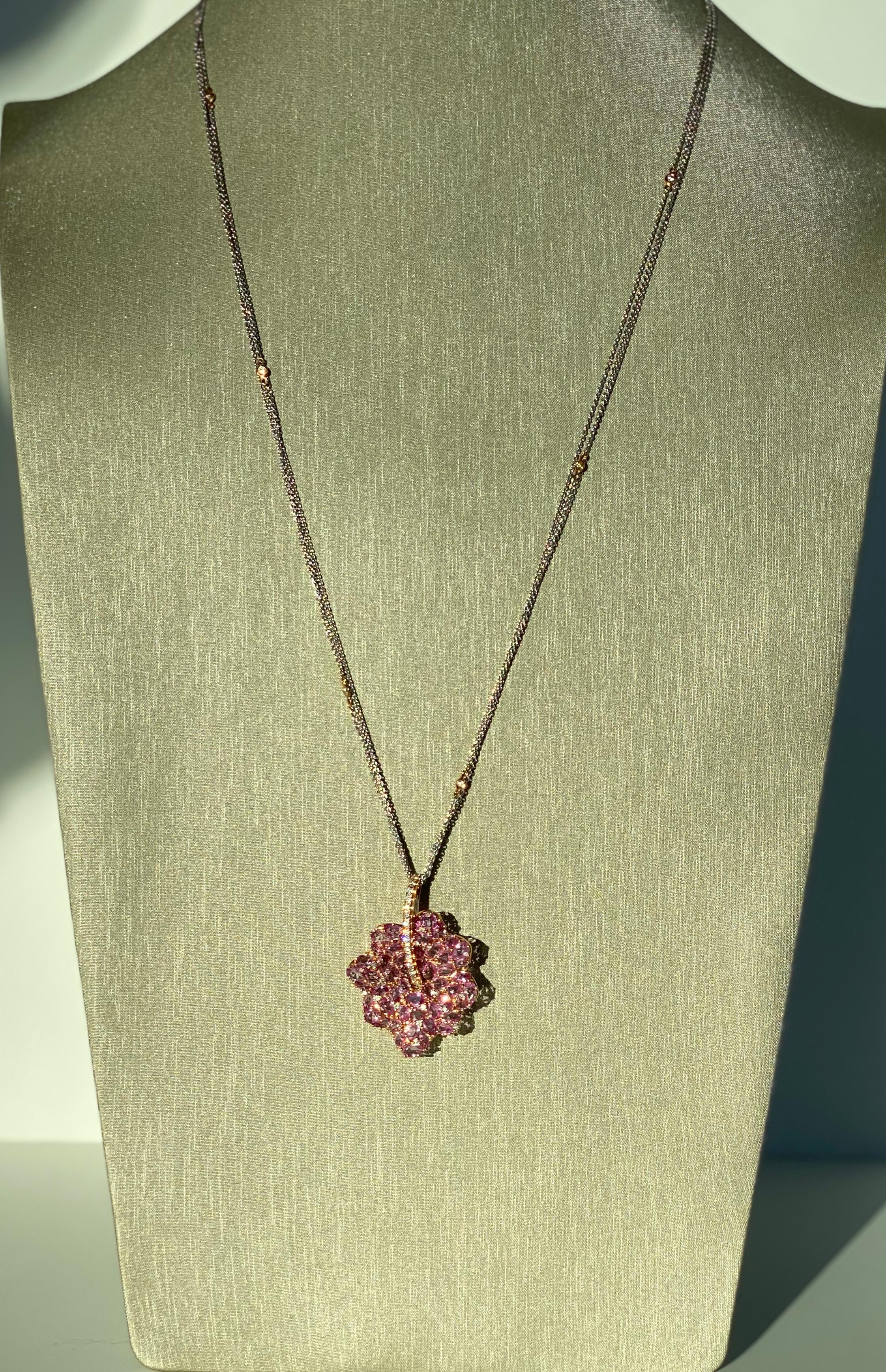 Women's Pink Sapphire and Diamond Pendant Necklace For Sale