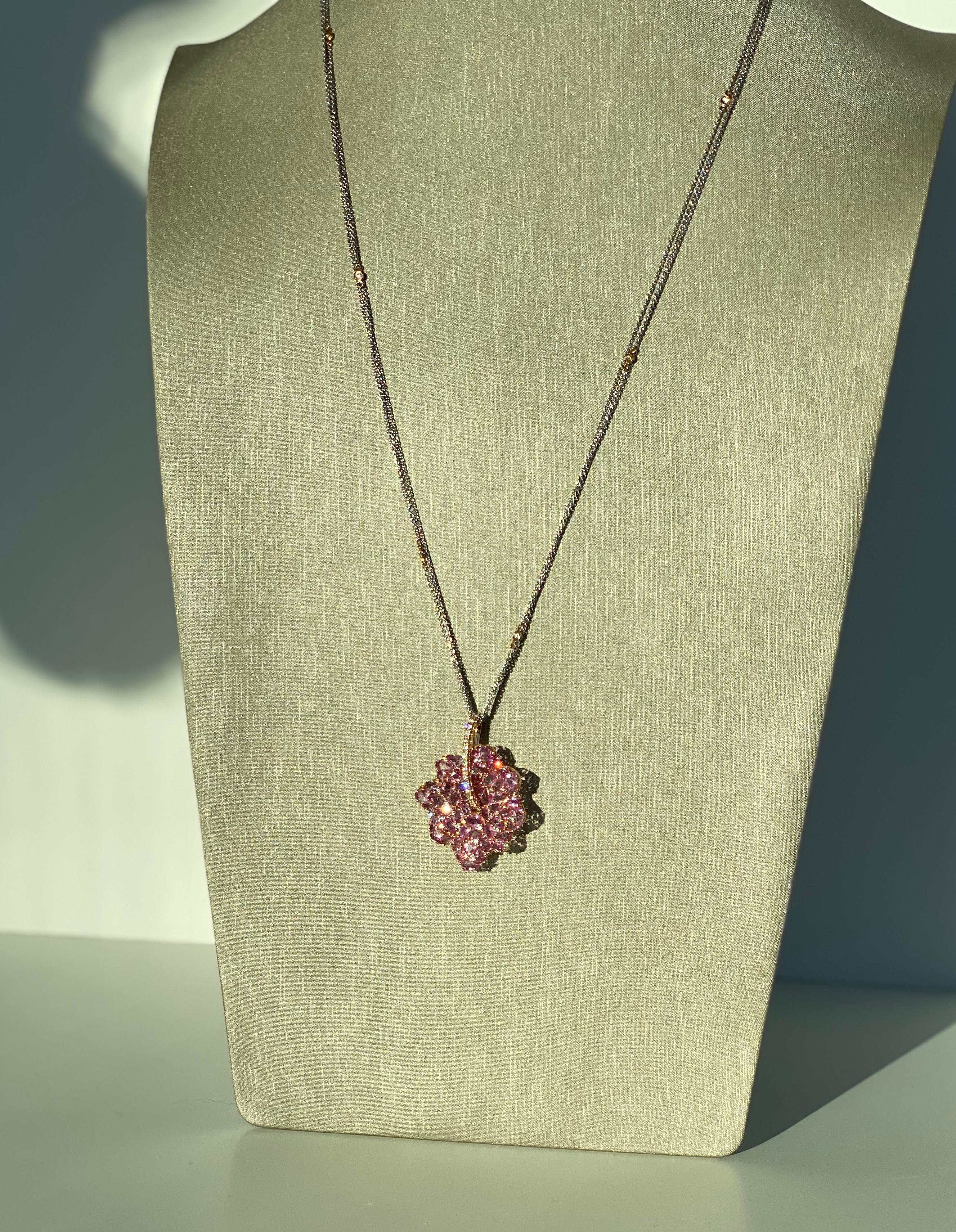 Pink Sapphire and Diamond Pendant Necklace For Sale 1