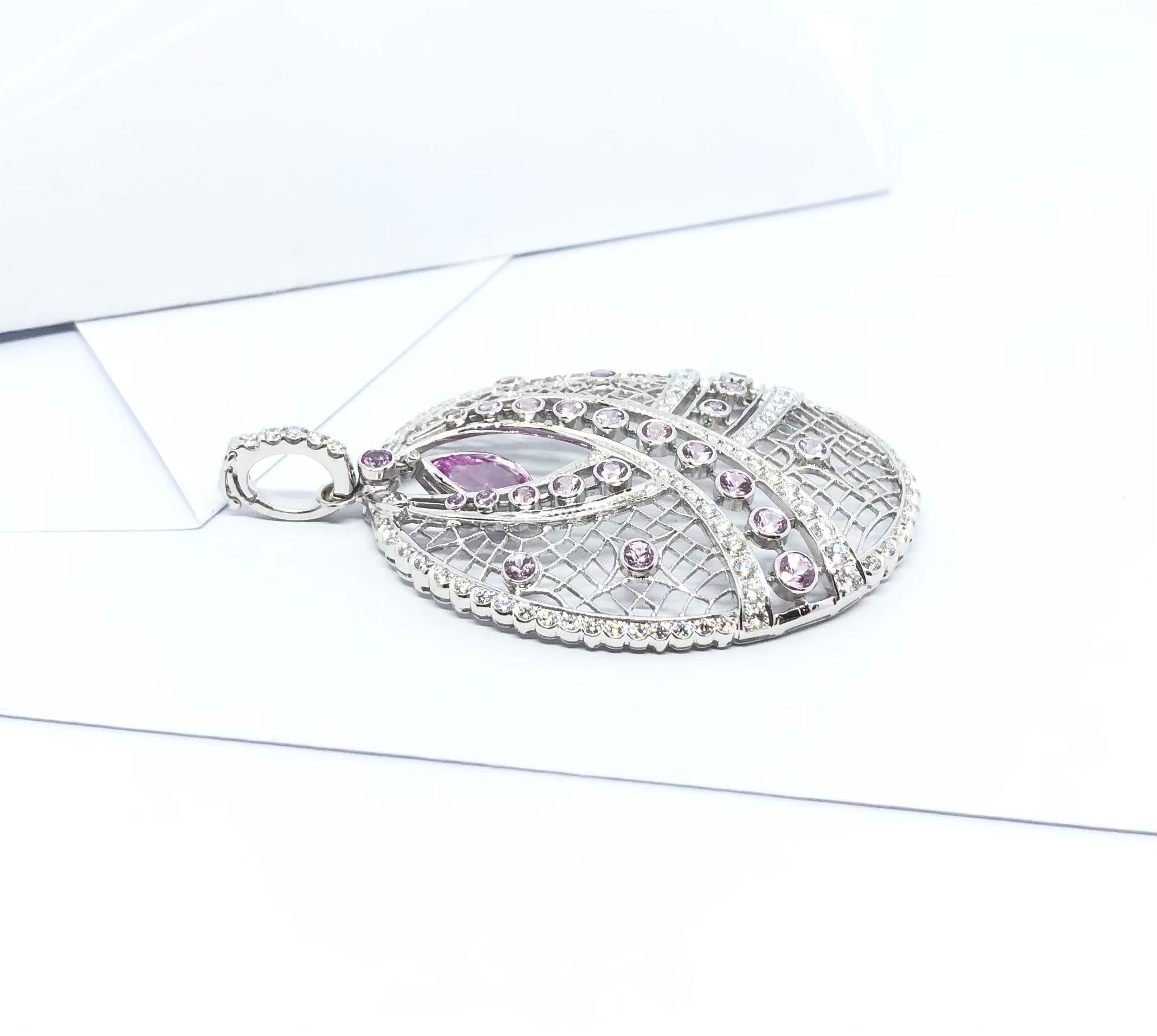 Pink Sapphire and Diamond Pendant Set in 18 Karat White Gold Settings For Sale 4