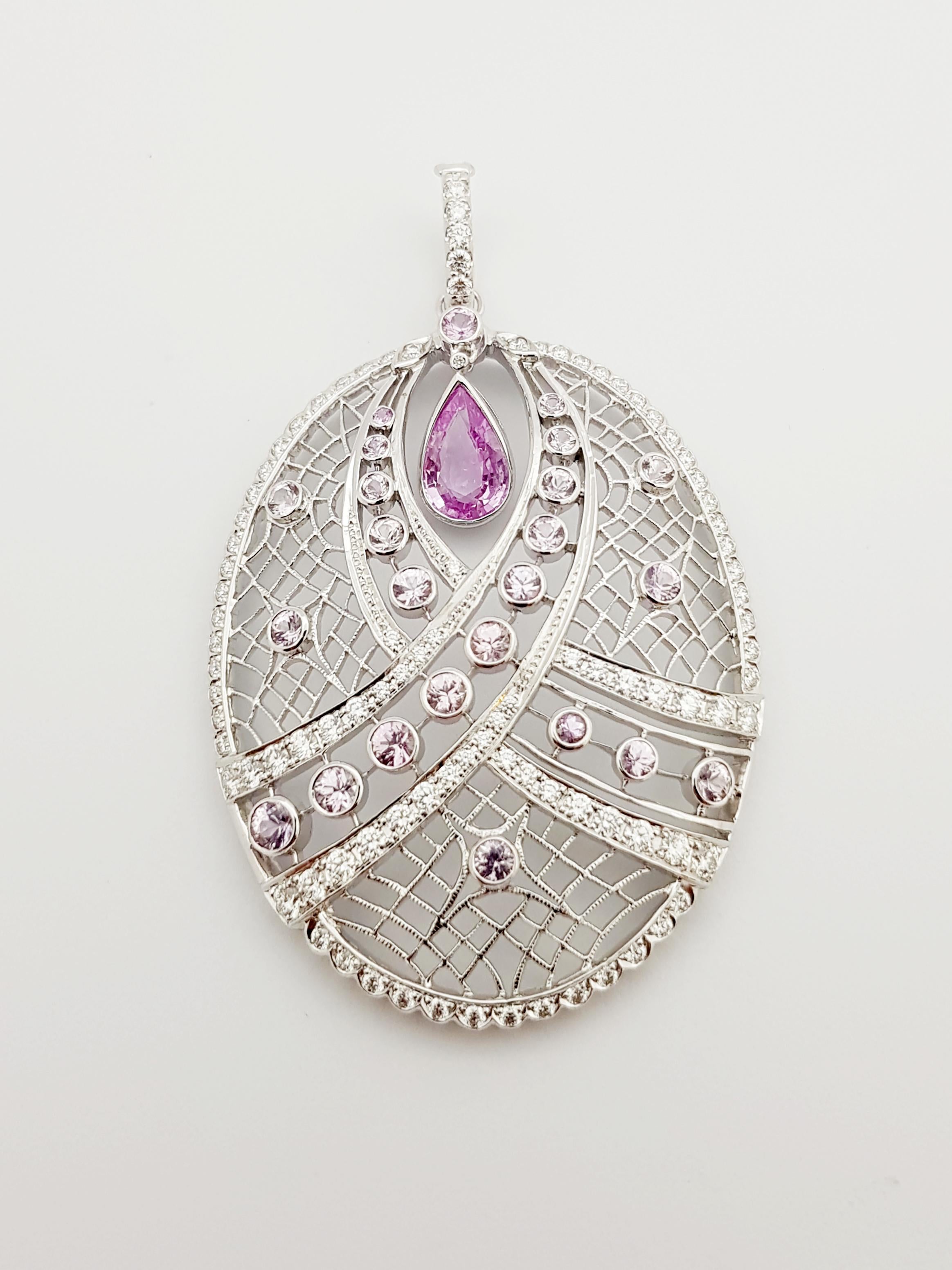 Pink Sapphire and Diamond Pendant Set in 18 Karat White Gold Settings In New Condition For Sale In Bangkok, TH