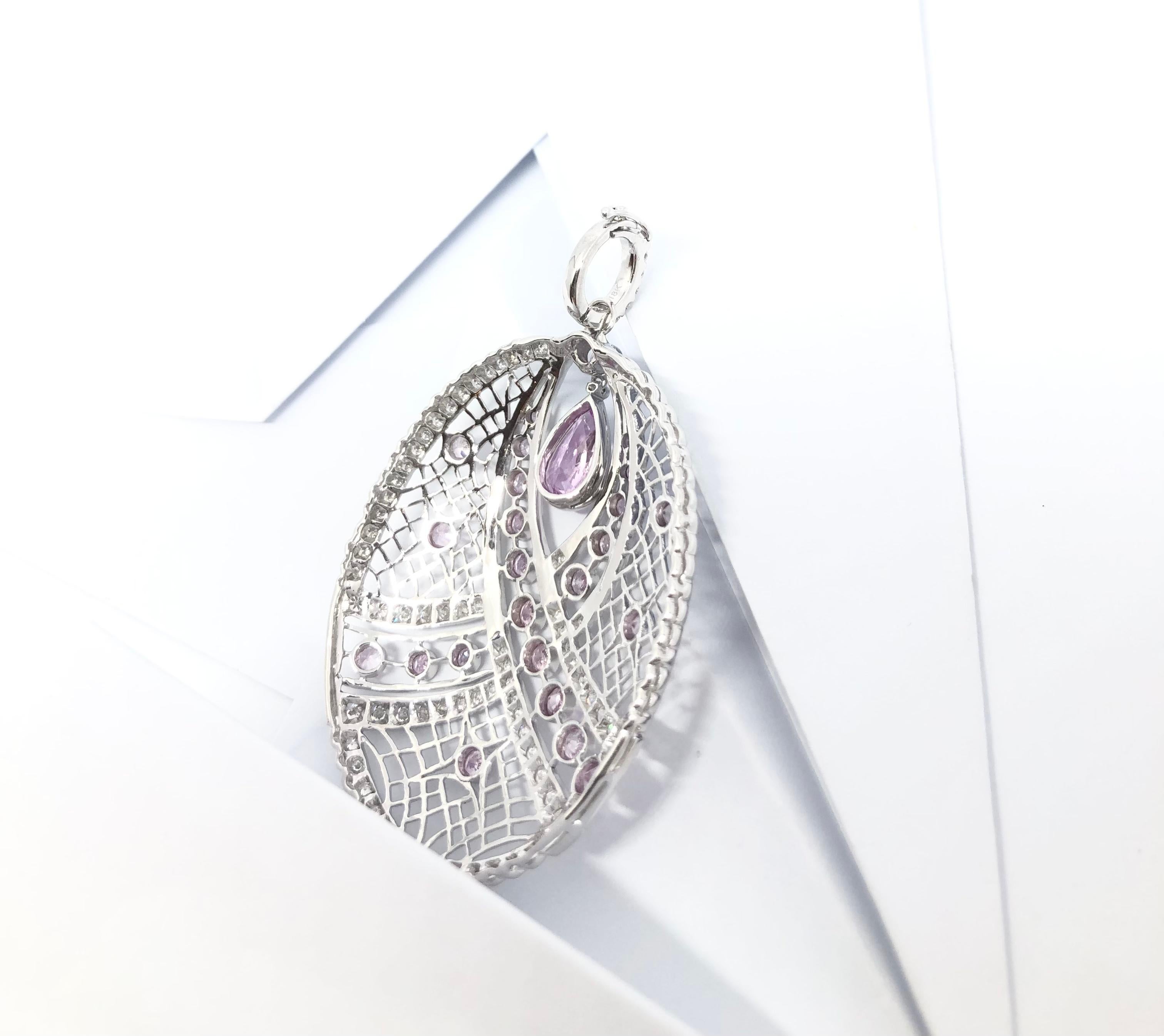 Pink Sapphire and Diamond Pendant Set in 18 Karat White Gold Settings For Sale 1