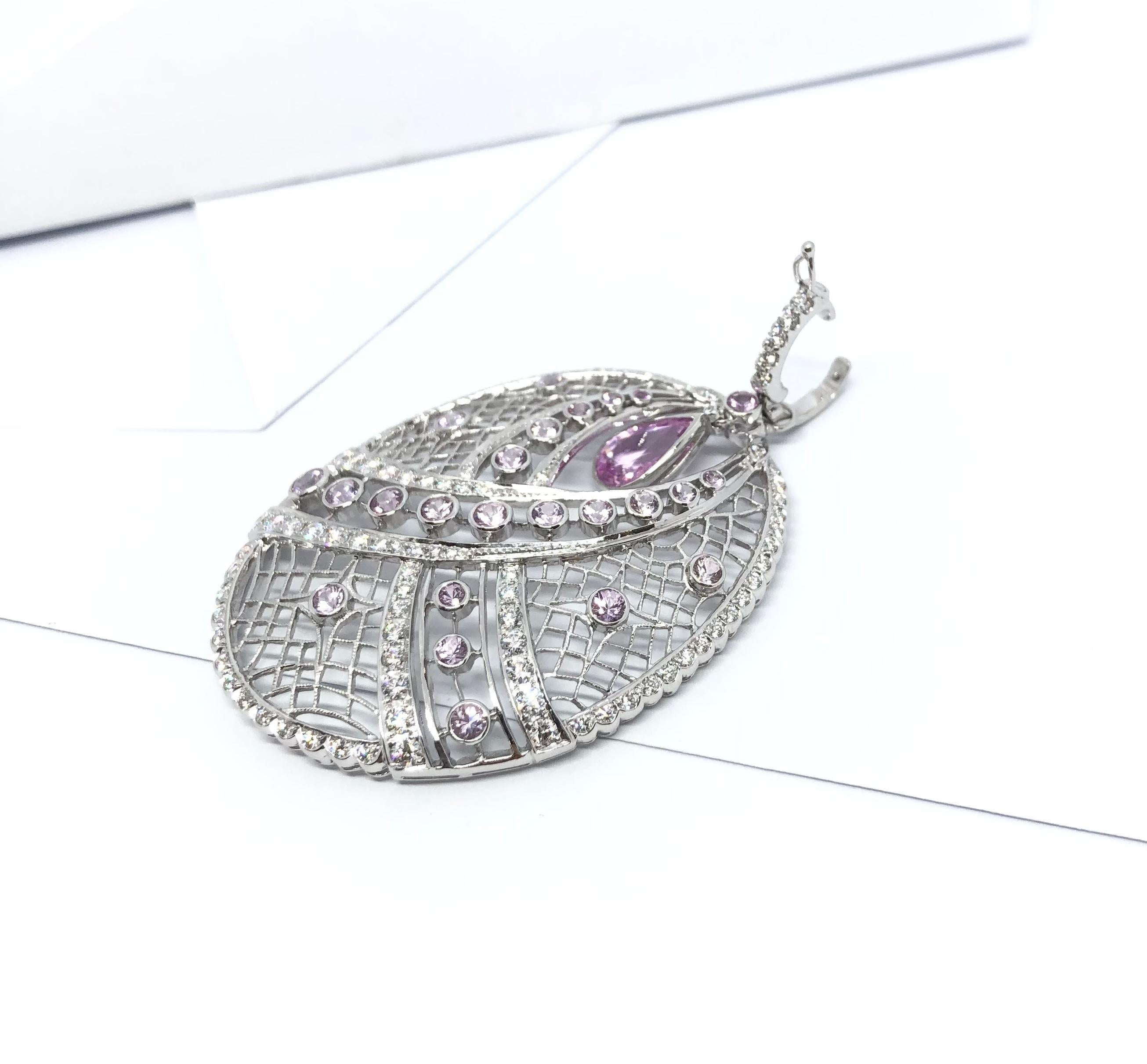 Pink Sapphire and Diamond Pendant Set in 18 Karat White Gold Settings For Sale 2