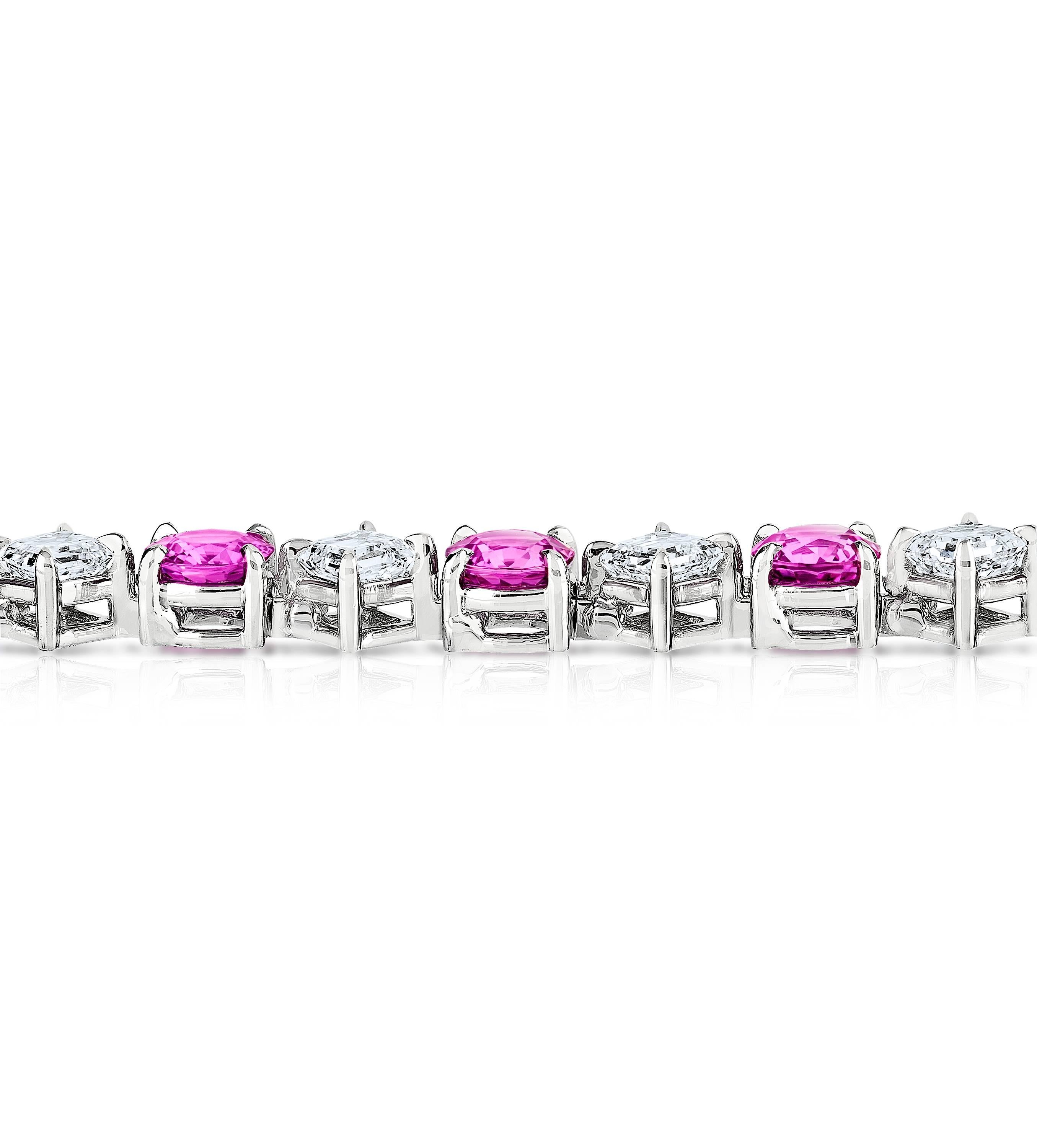 Contemporary Pink Sapphire and Diamond Platinum Bracelet For Sale