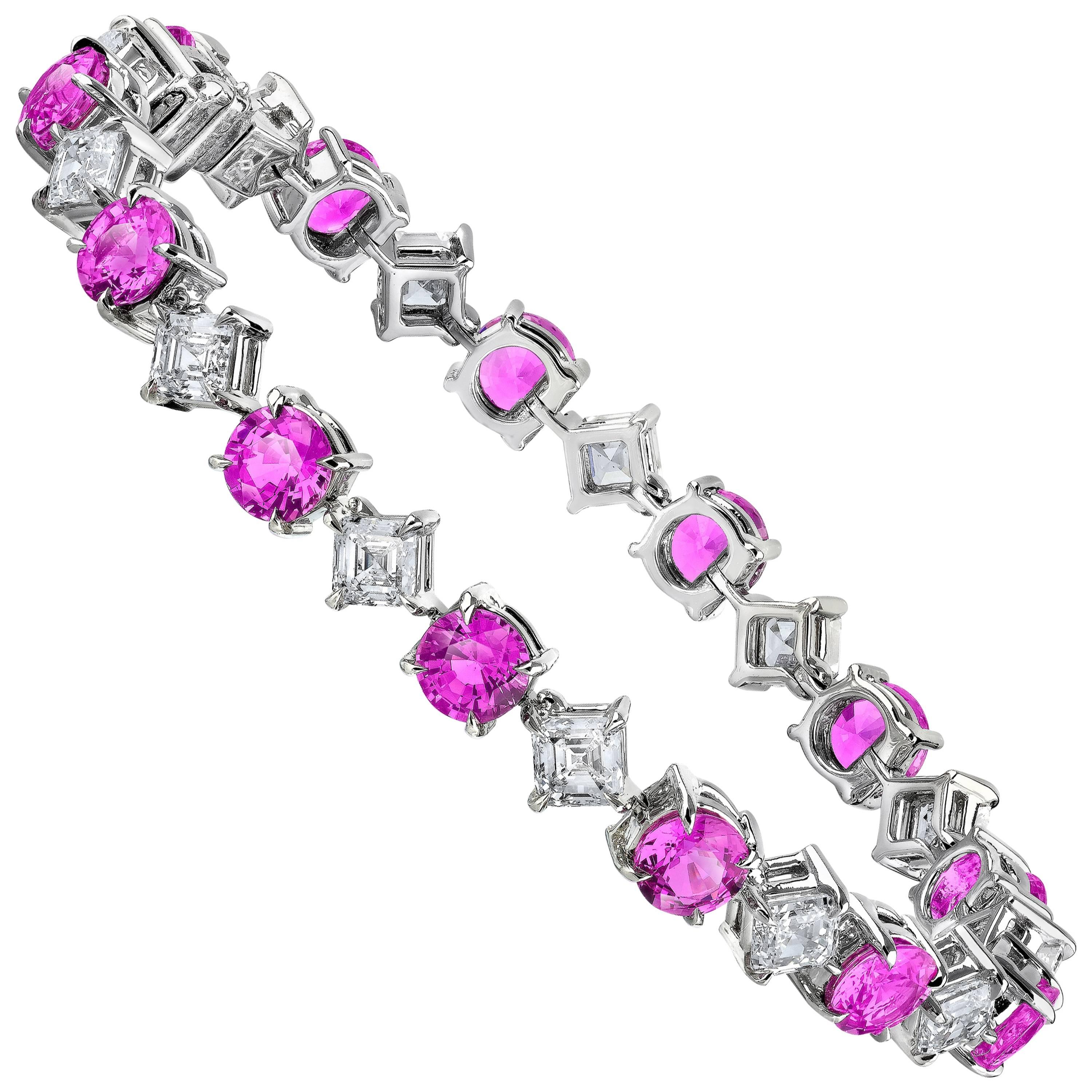 Bracciale in platino con zaffiro rosa e diamanti in vendita