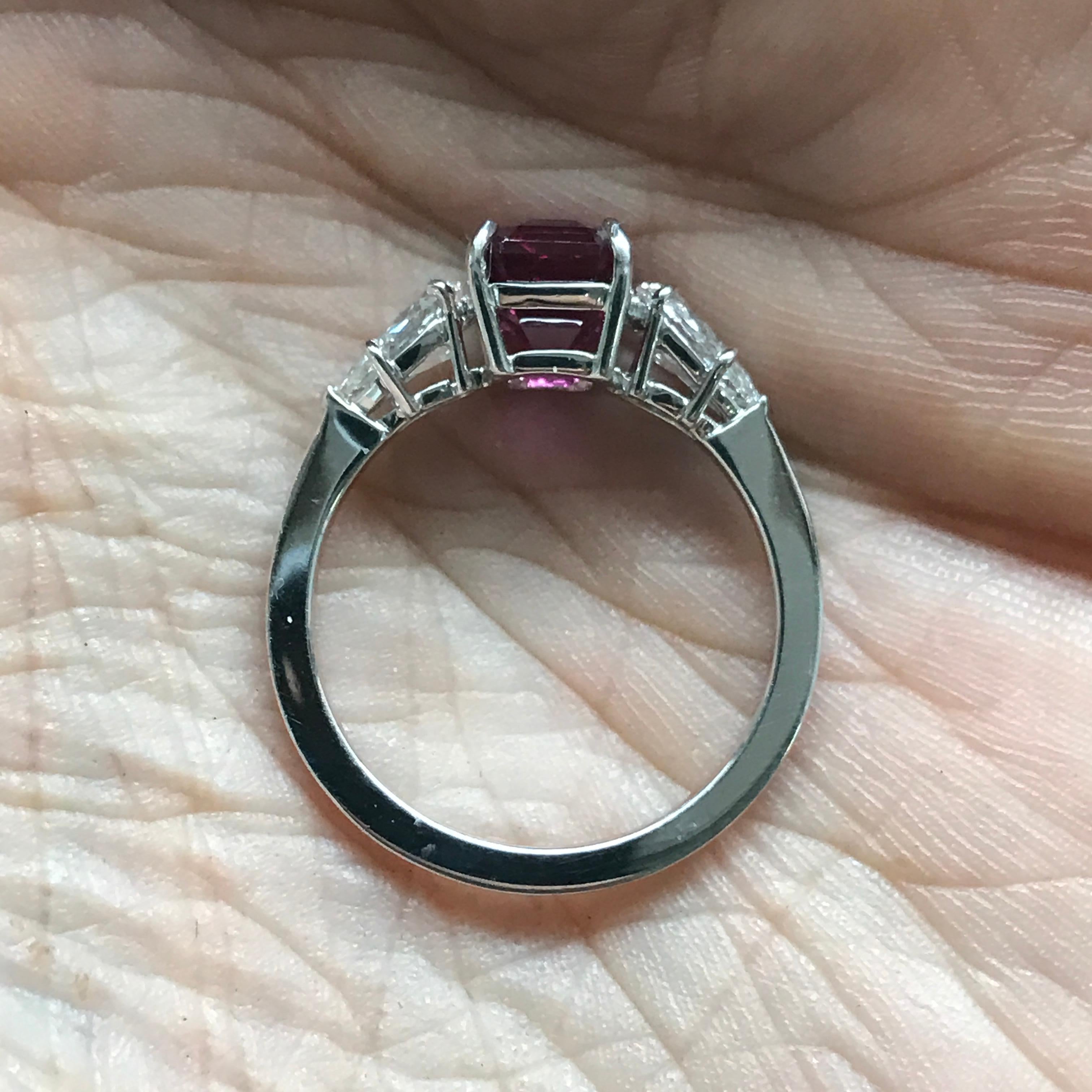 Emerald Cut Pink Sapphire and Diamond Platinum Engagement Ring 3.5 Carat, Ben Dannie For Sale