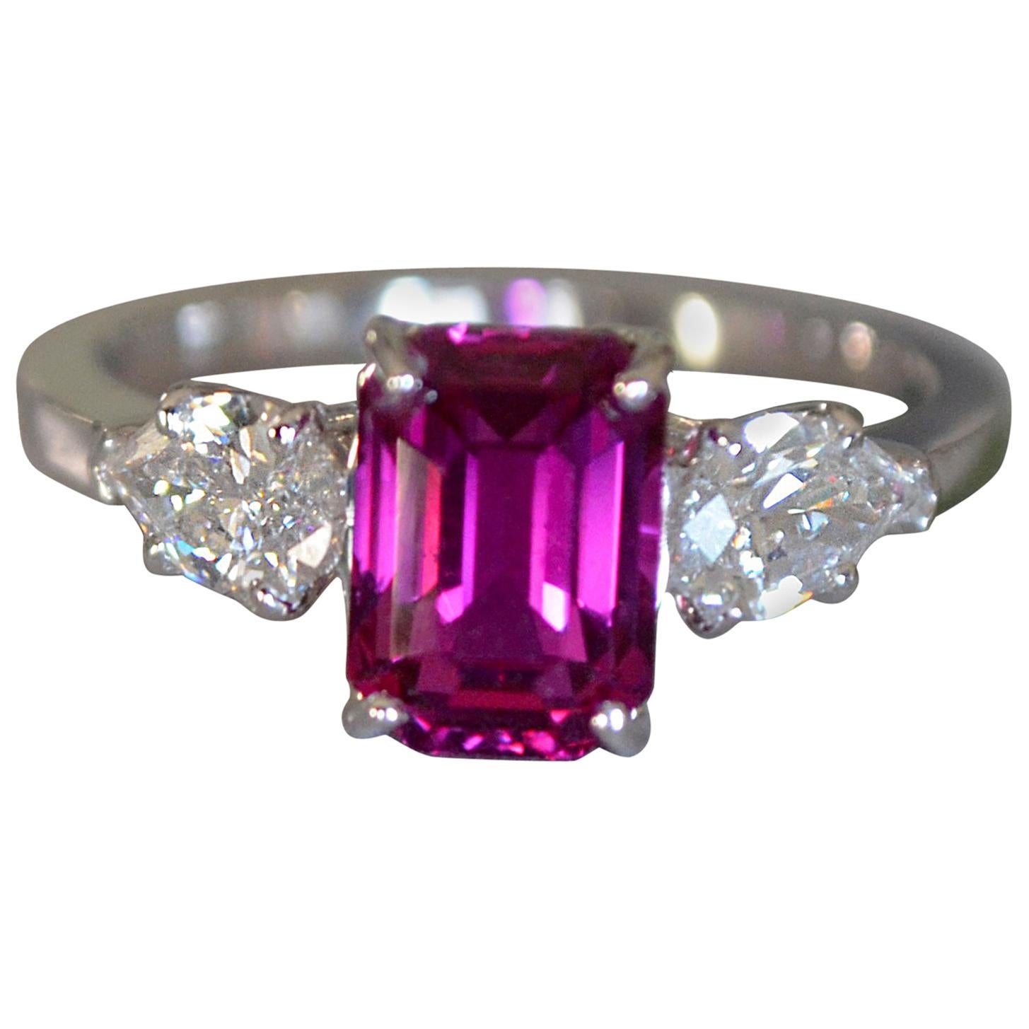 Pink Sapphire and Diamond Platinum Engagement Ring 3.5 Carat, Ben Dannie For Sale