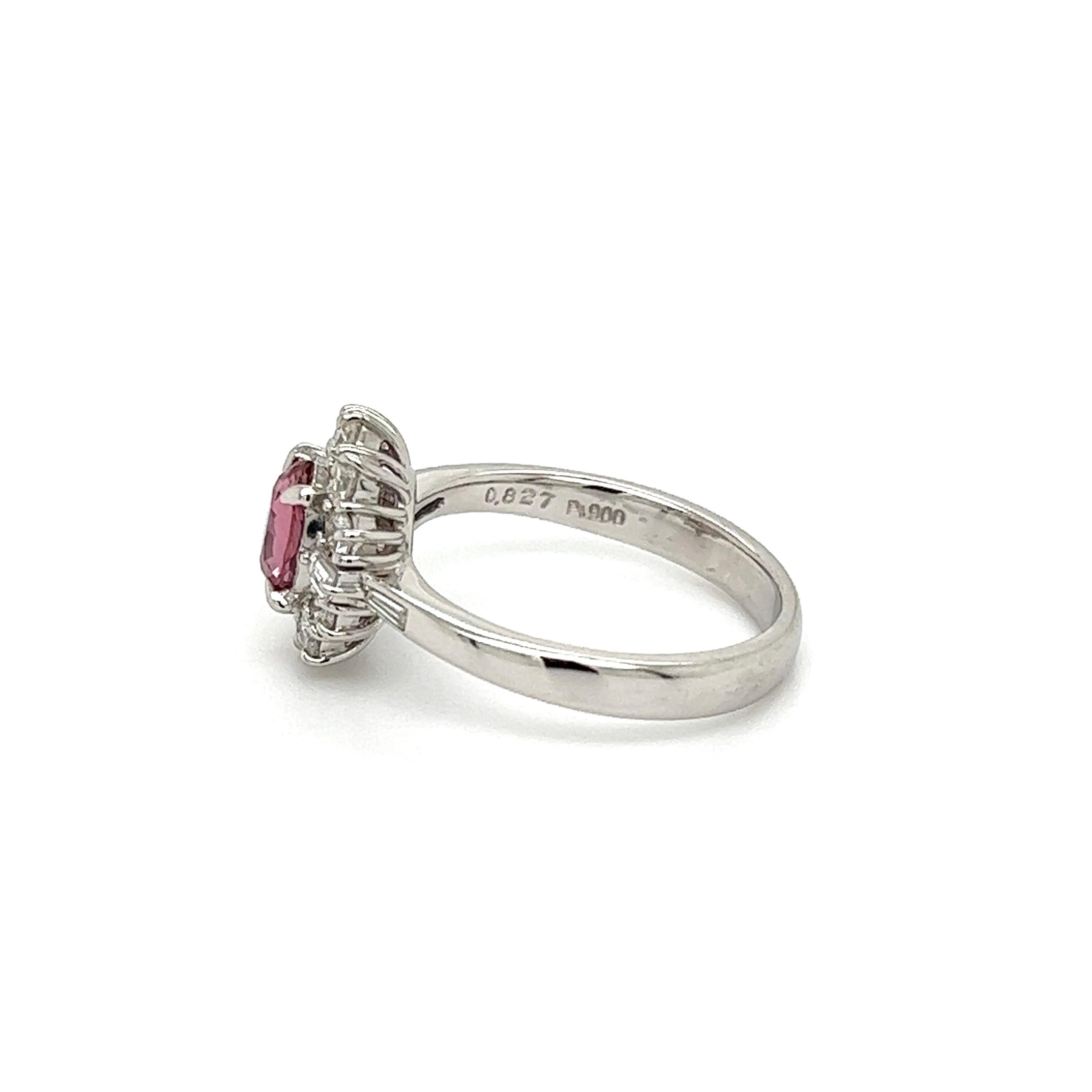 Women's Pink Sapphire and Diamond Platinum Halo Ring For Sale
