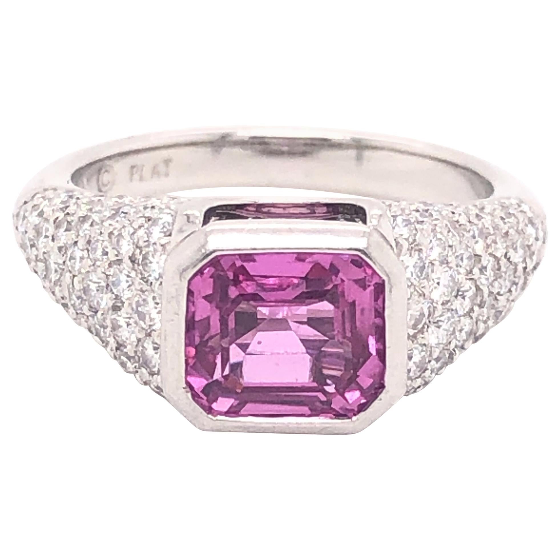 Pink Sapphire and Diamond Platinum Ring 4.01 Carat