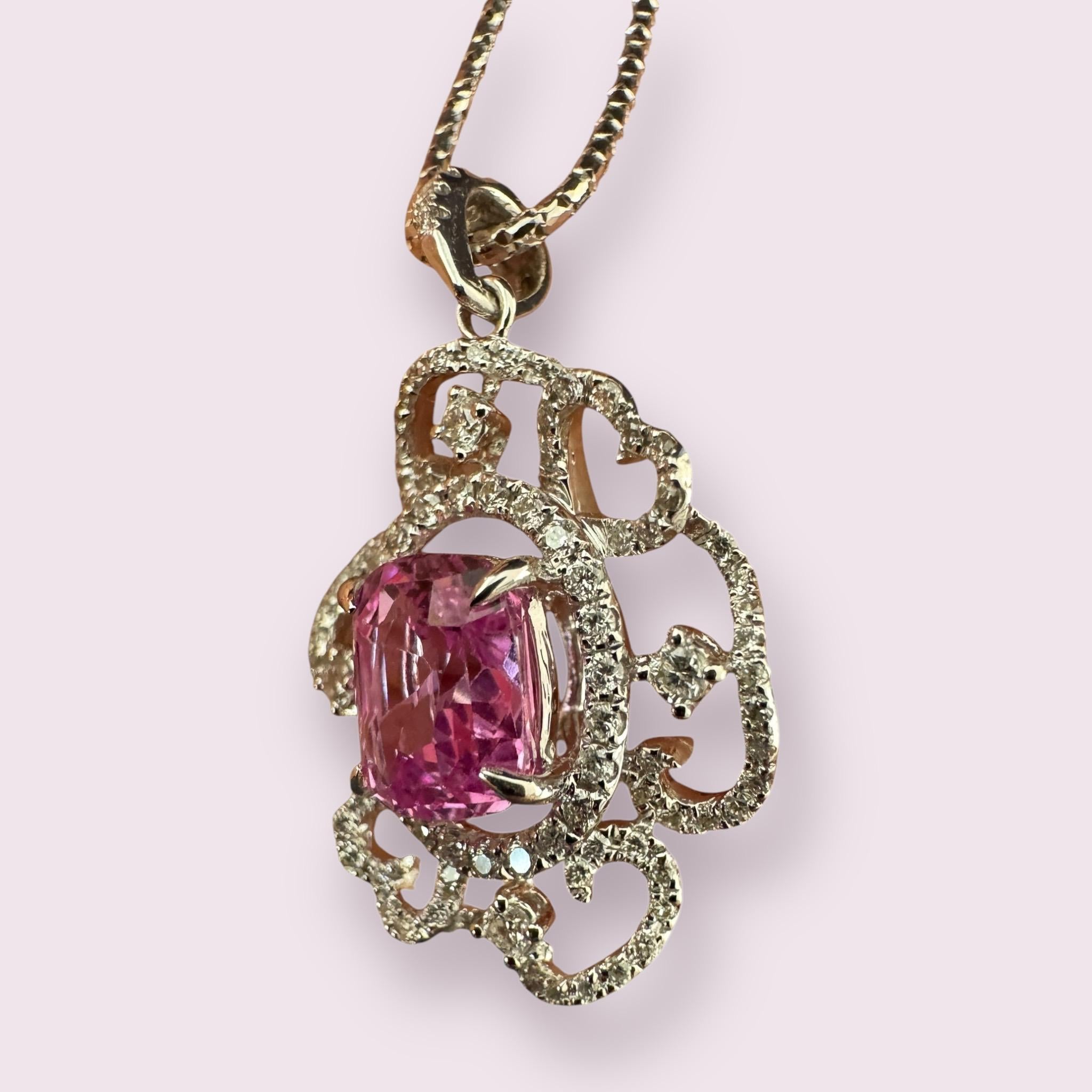 Women's or Men's Pink Sapphire and Diamond Ribbon Pendant For Sale