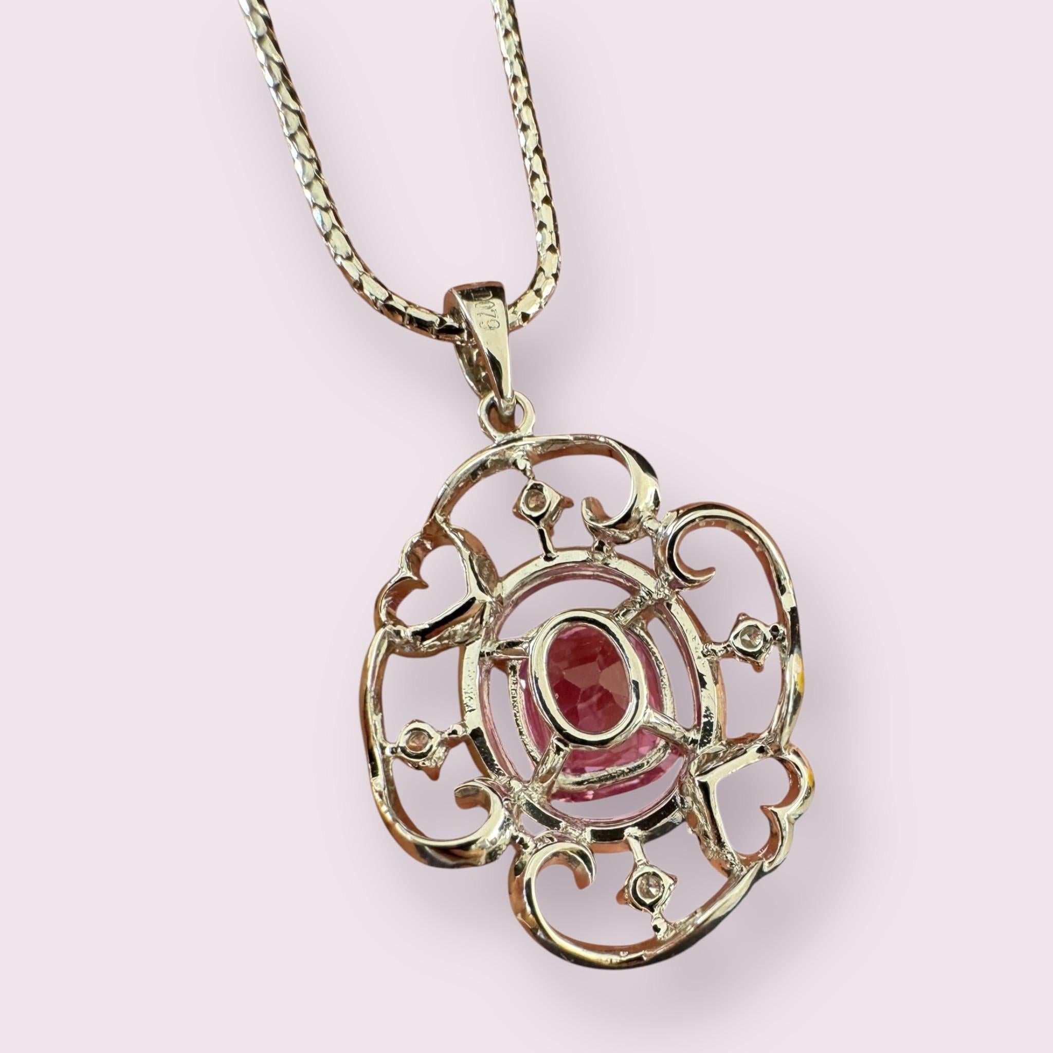 Pink Sapphire and Diamond Ribbon Pendant For Sale 2