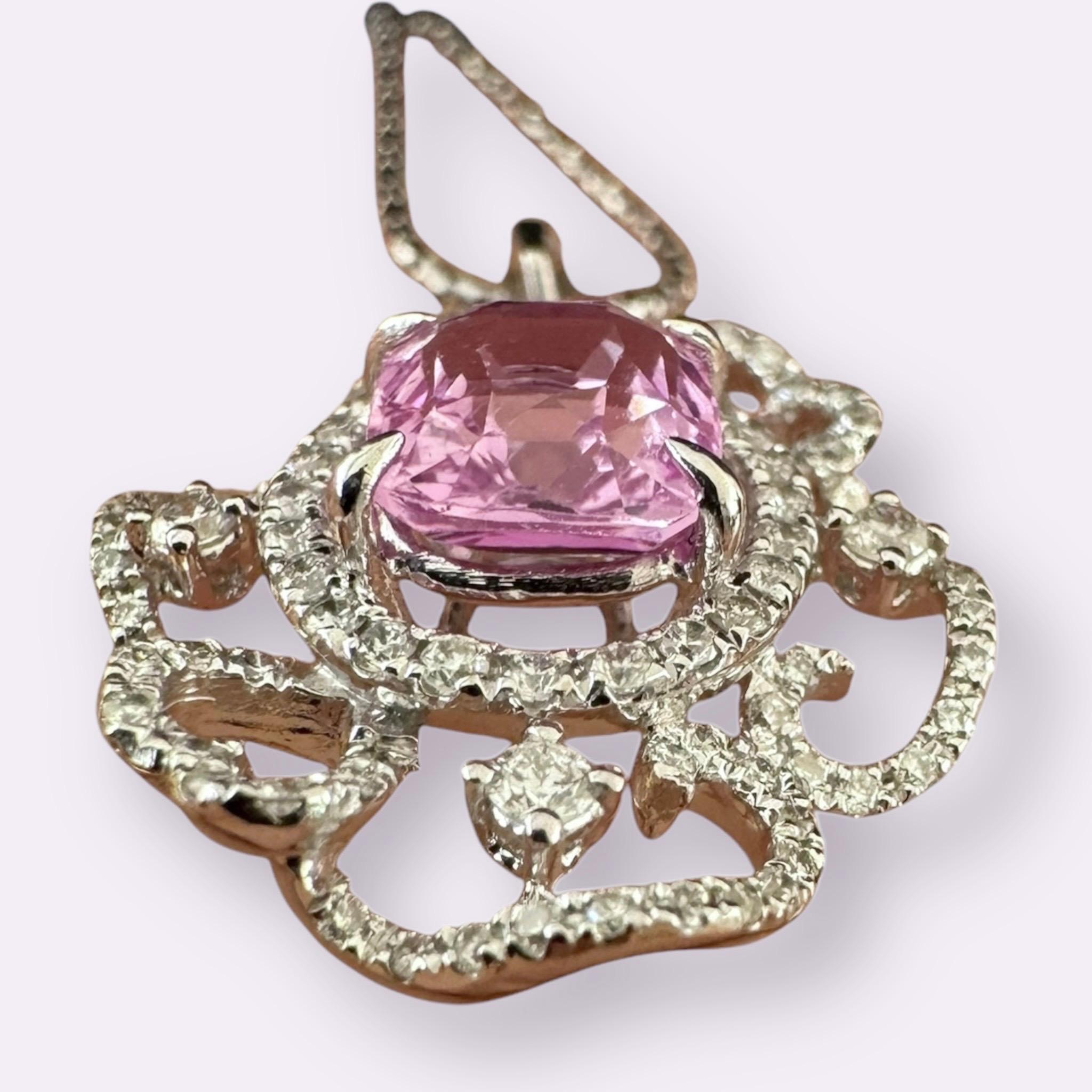 Pink Sapphire and Diamond Ribbon Pendant For Sale 3