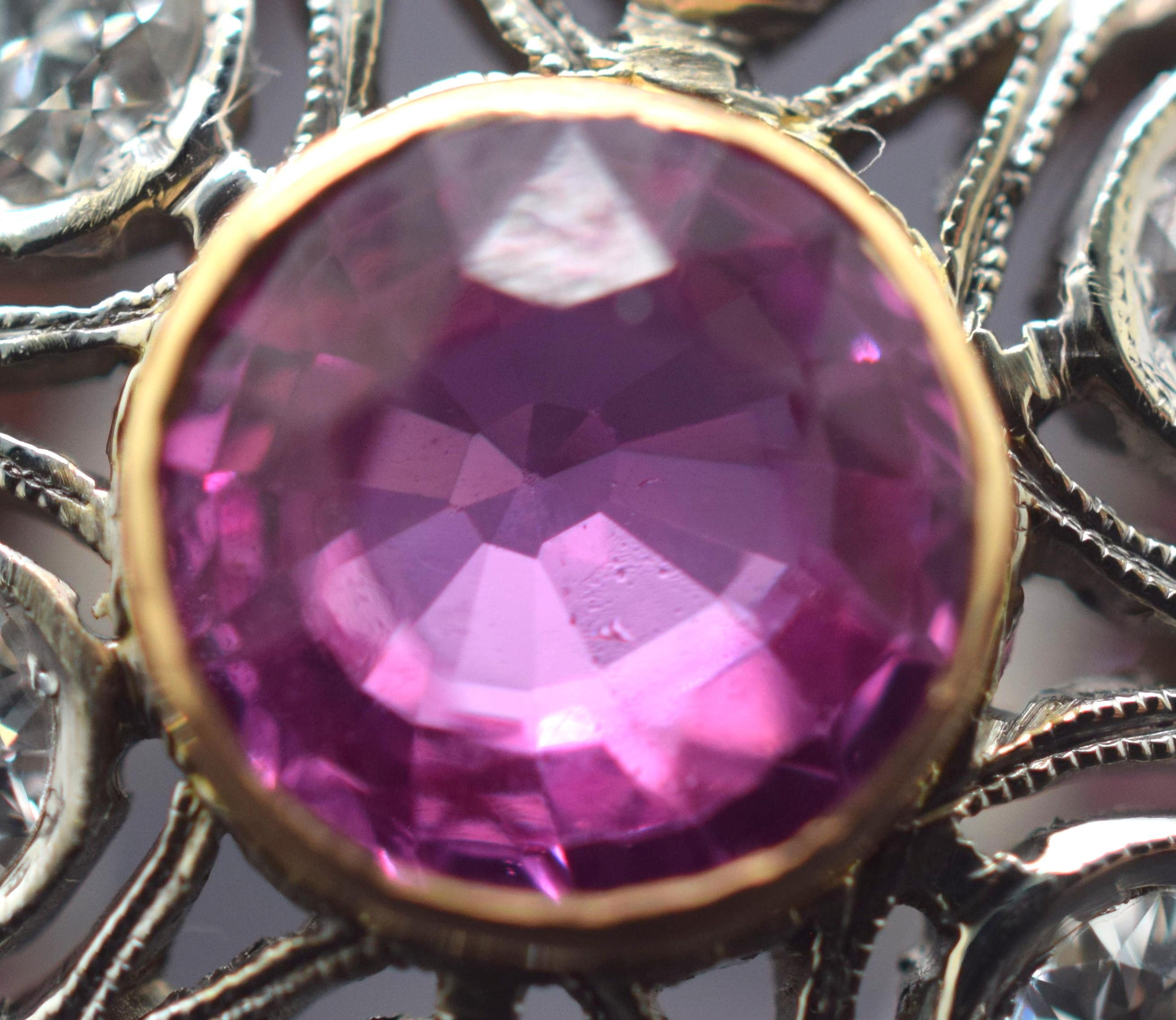 Round Cut Pink Sapphire and Diamond Ring 14 Karat White Gold 4.67 Carat