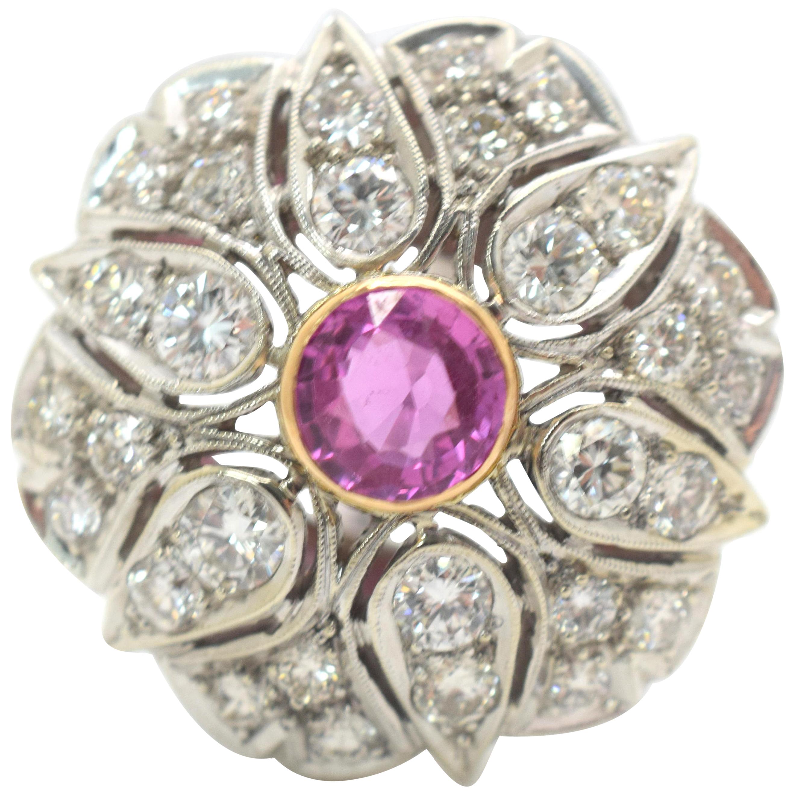 Pink Sapphire and Diamond Ring 14 Karat White Gold 4.67 Carat
