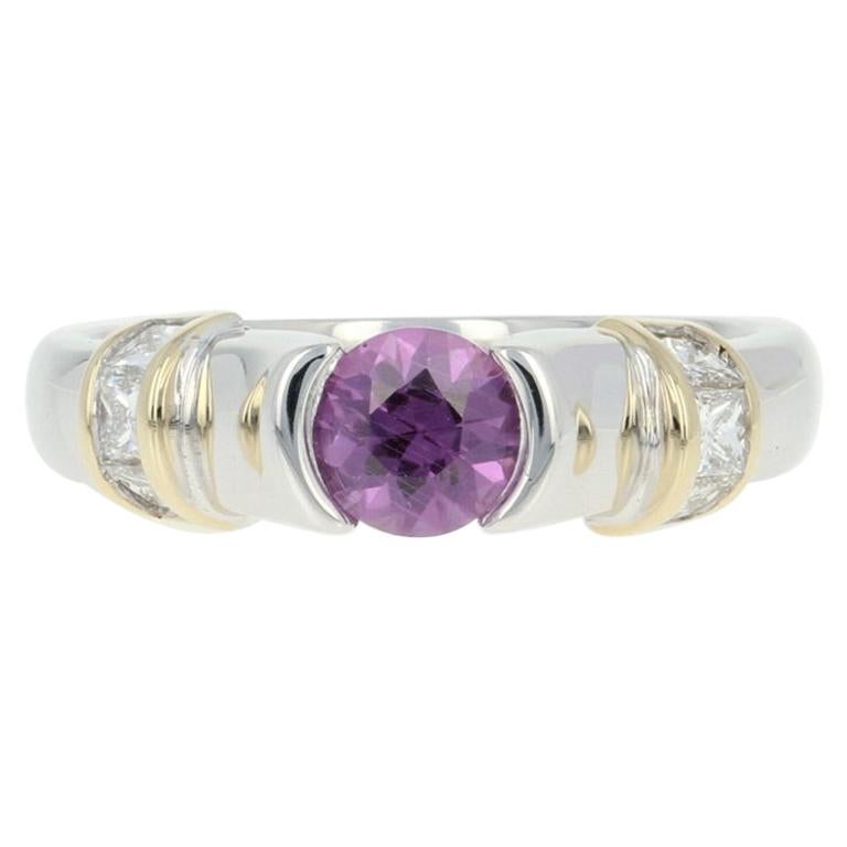 Pink Sapphire and Diamond Ring, 14 Karat White Gold Princess .94 Carat