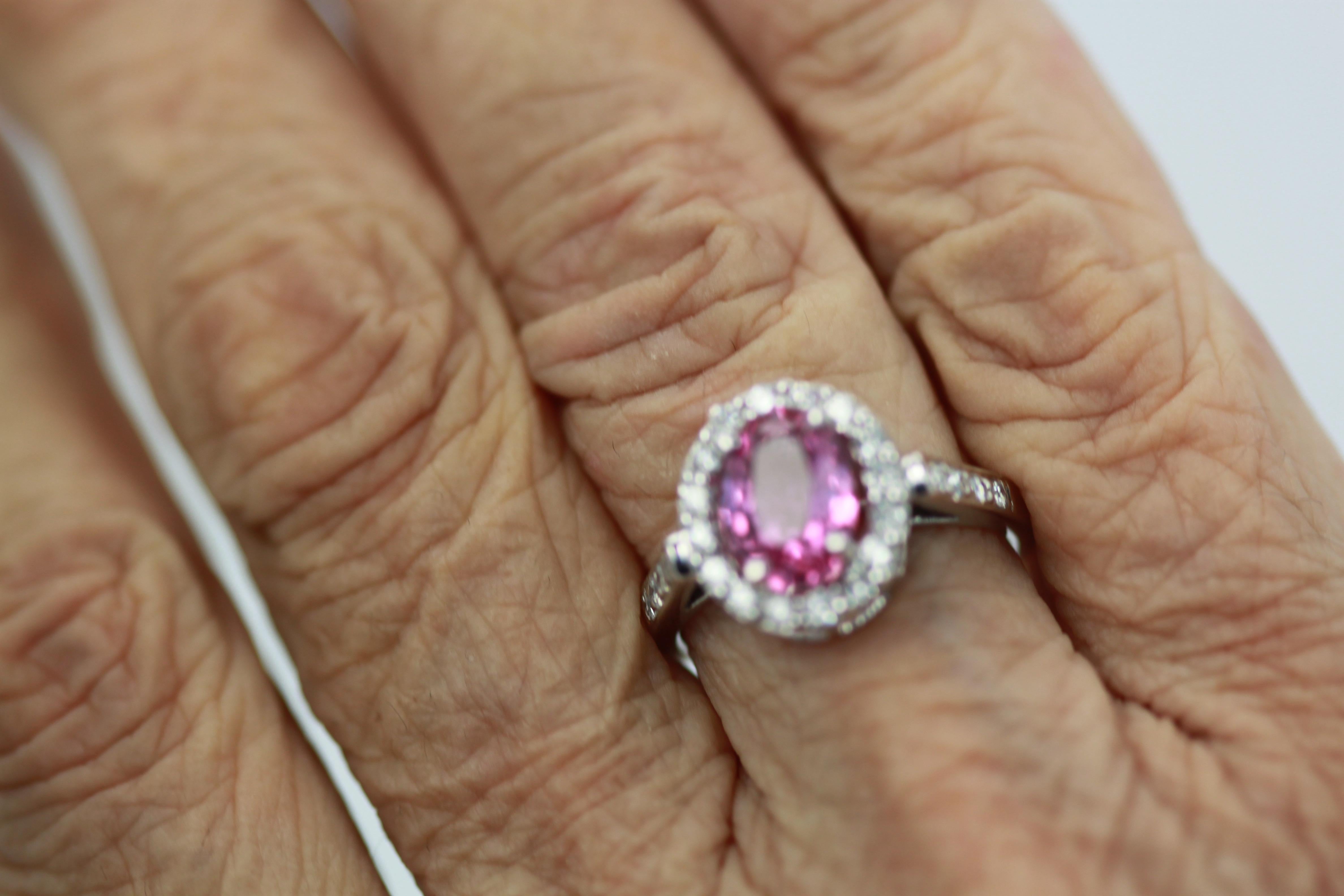 Pink Sapphire and Diamond Ring For Sale 2