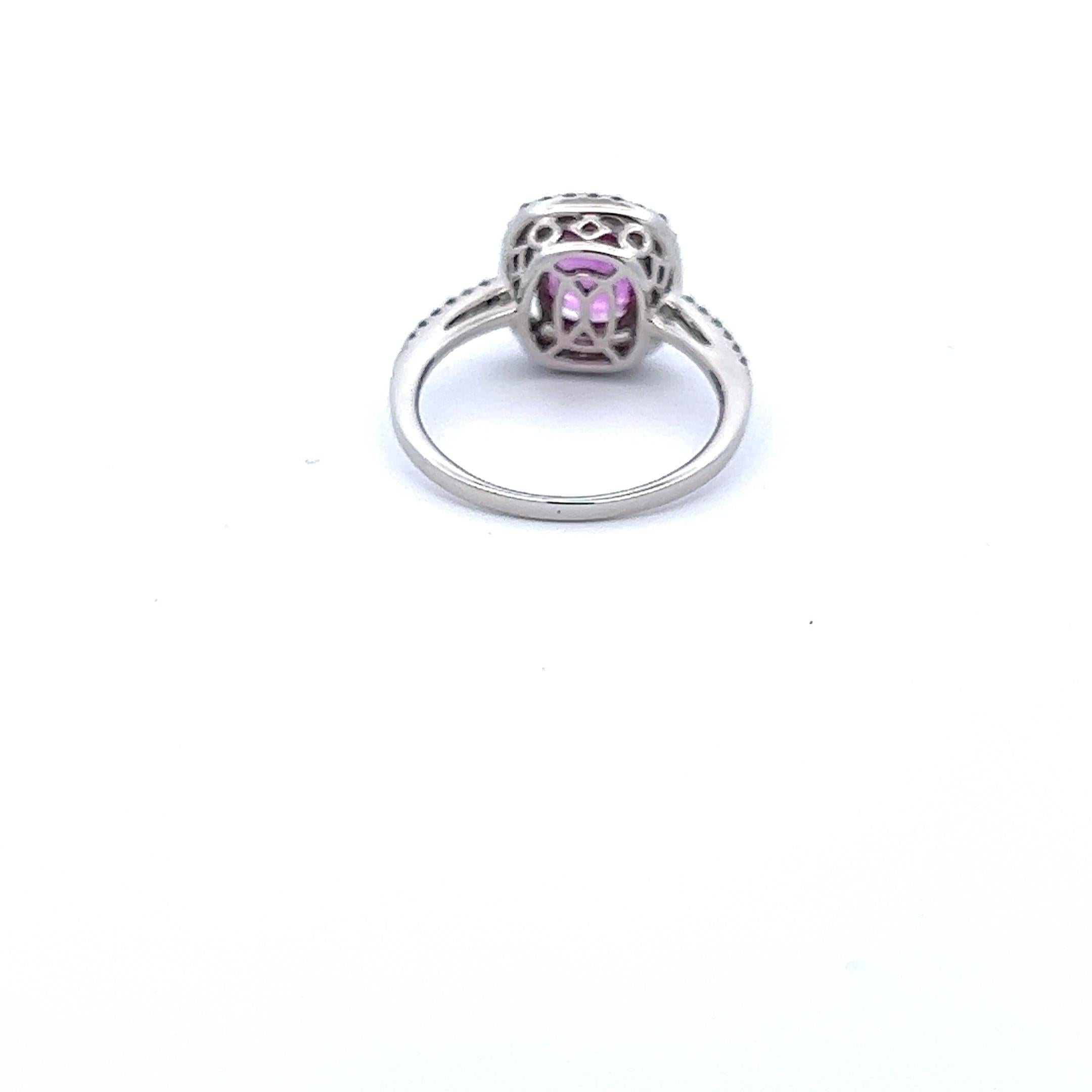 Cushion Cut Pink Sapphire and Diamond Ring For Sale