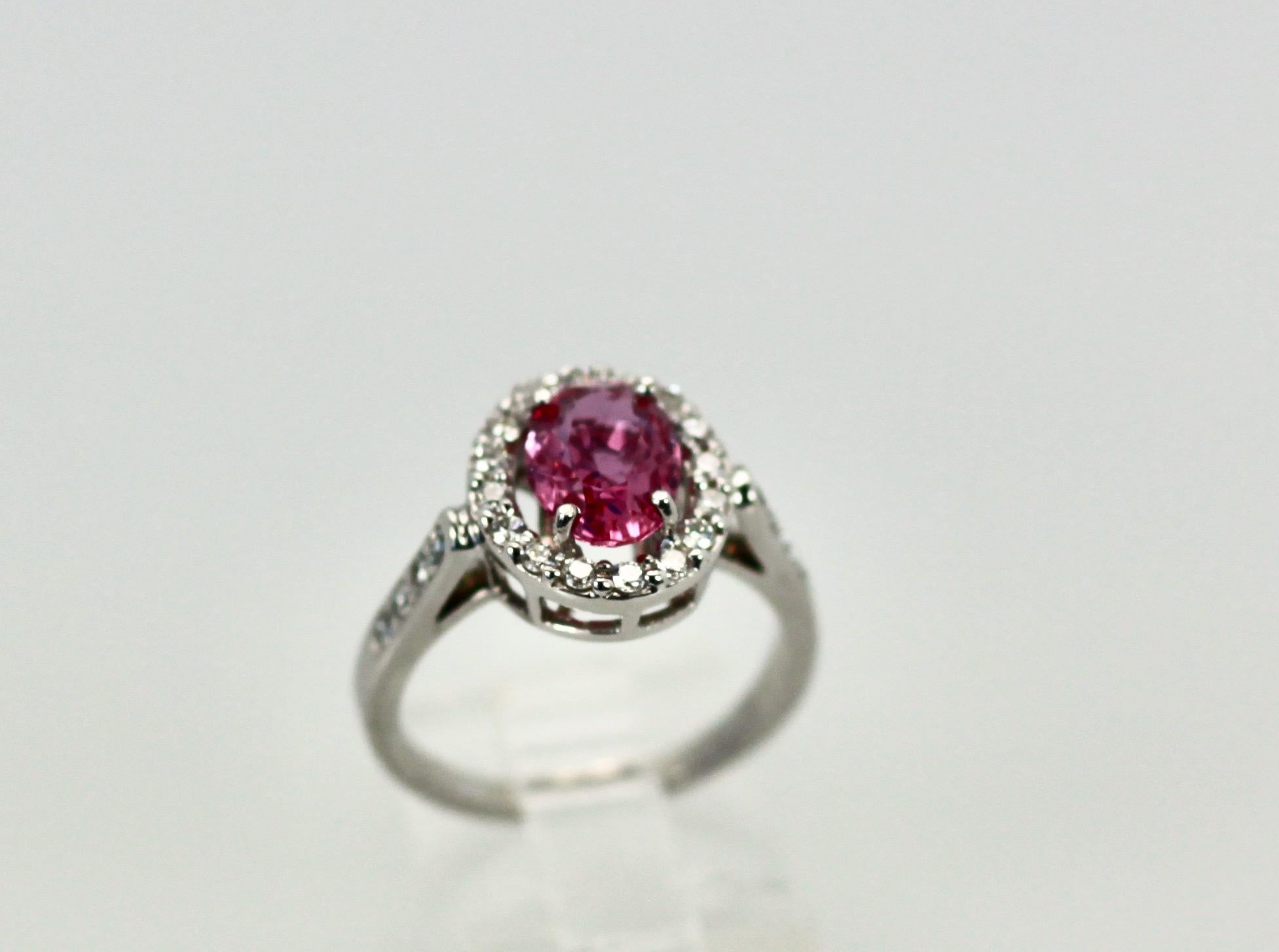 Modern Pink Sapphire and Diamond Ring For Sale