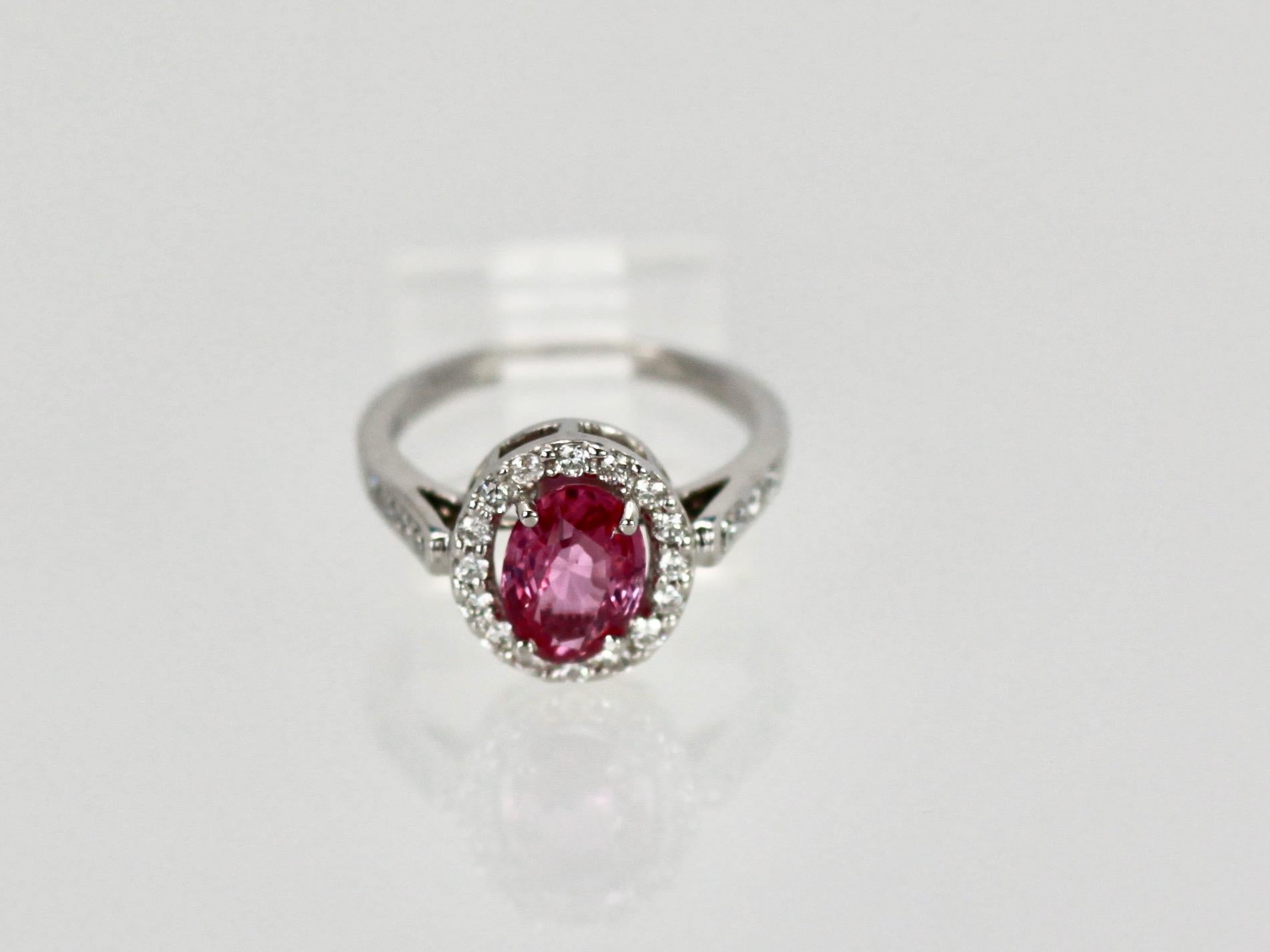 Oval Cut Pink Sapphire and Diamond Ring For Sale