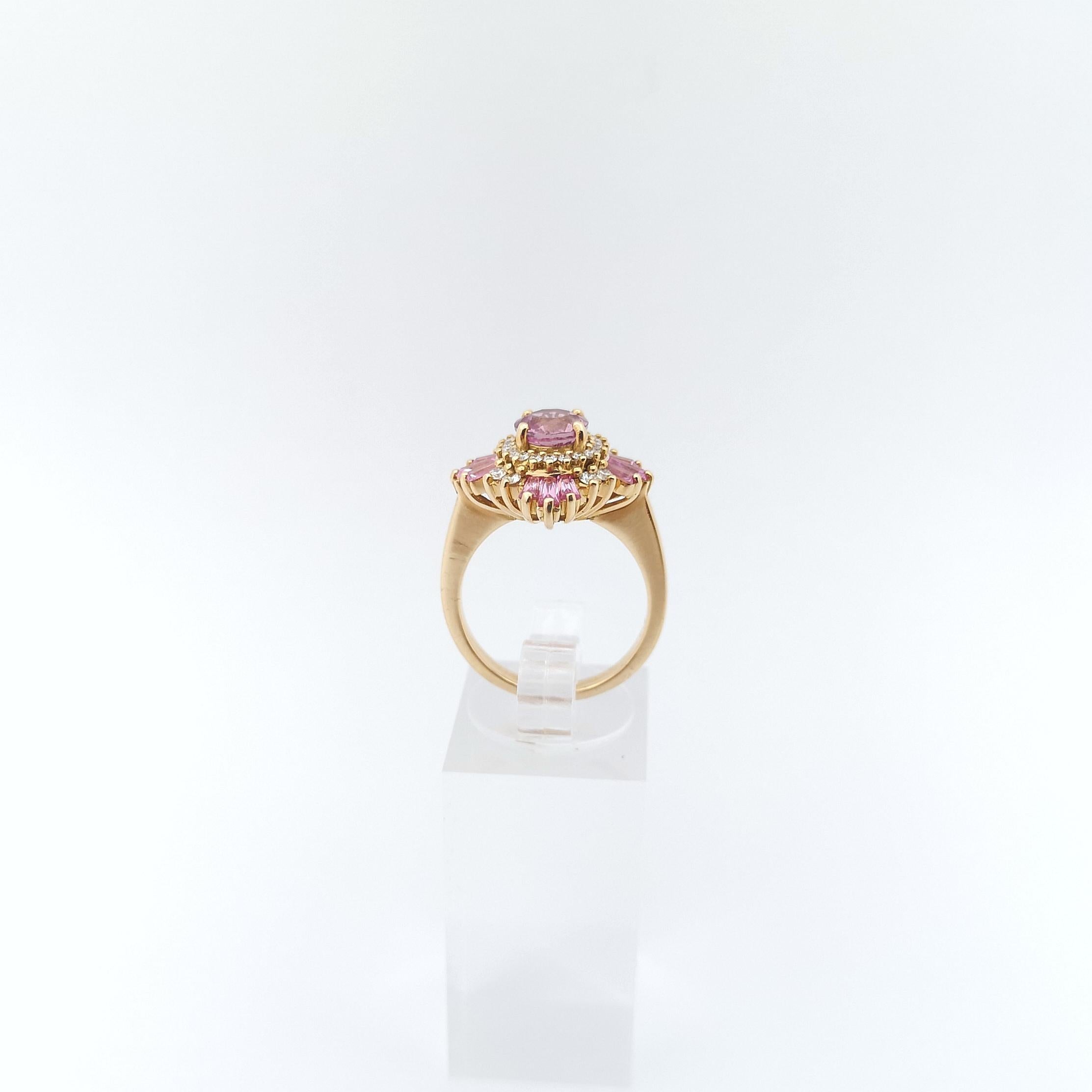 Pink Sapphire and Diamond Ring set in 18K Rose Gold Settings For Sale 4