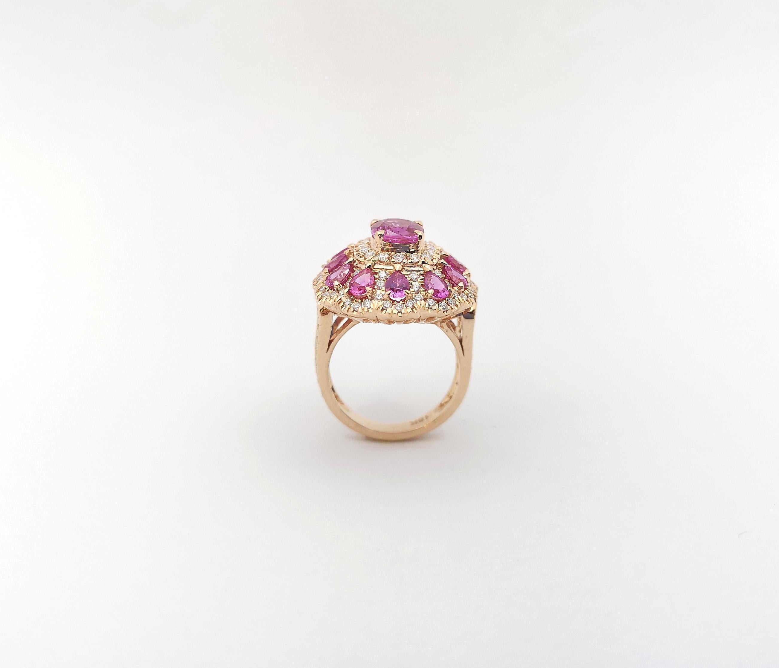 Anello con zaffiro rosa e diamante incastonato in oro rosa 18 carati in vendita 4