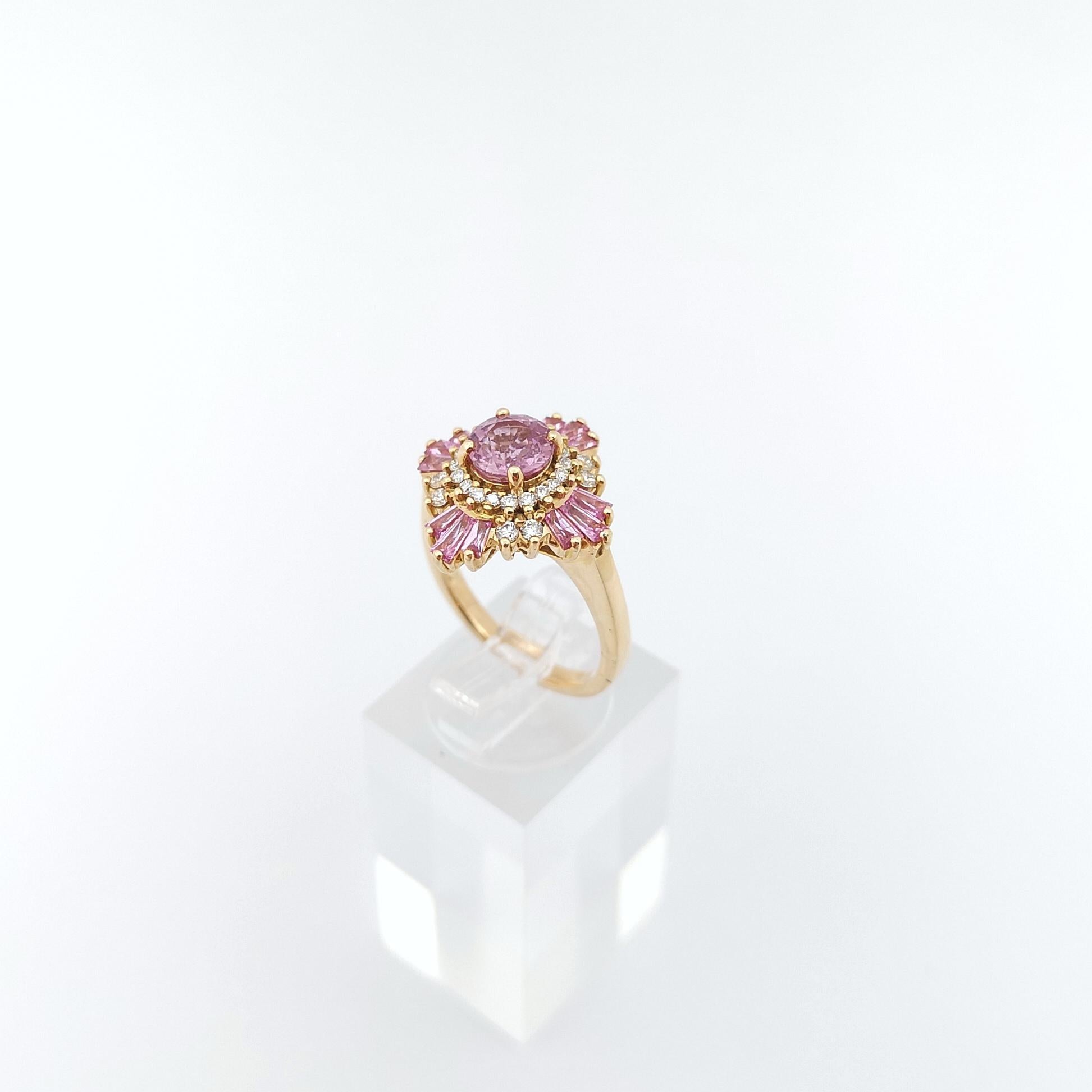 Pink Sapphire and Diamond Ring set in 18K Rose Gold Settings For Sale 5