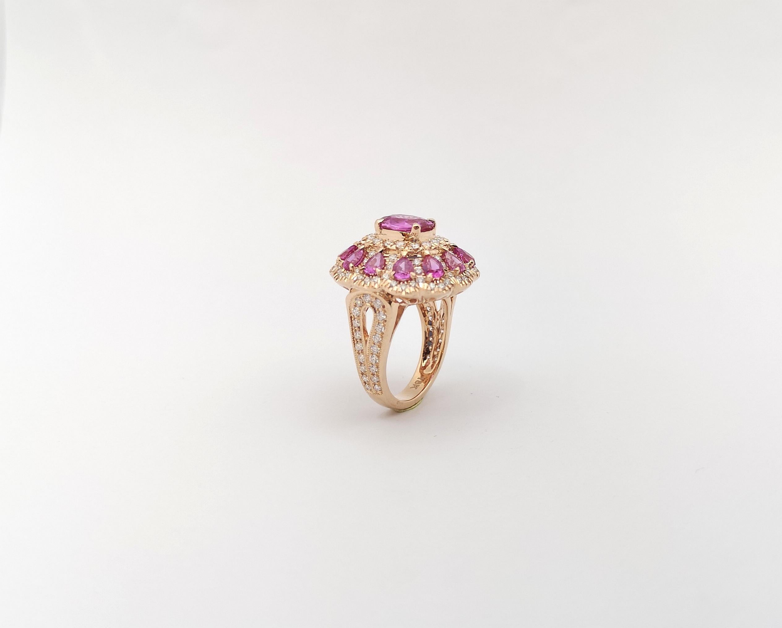 Anello con zaffiro rosa e diamante incastonato in oro rosa 18 carati in vendita 5